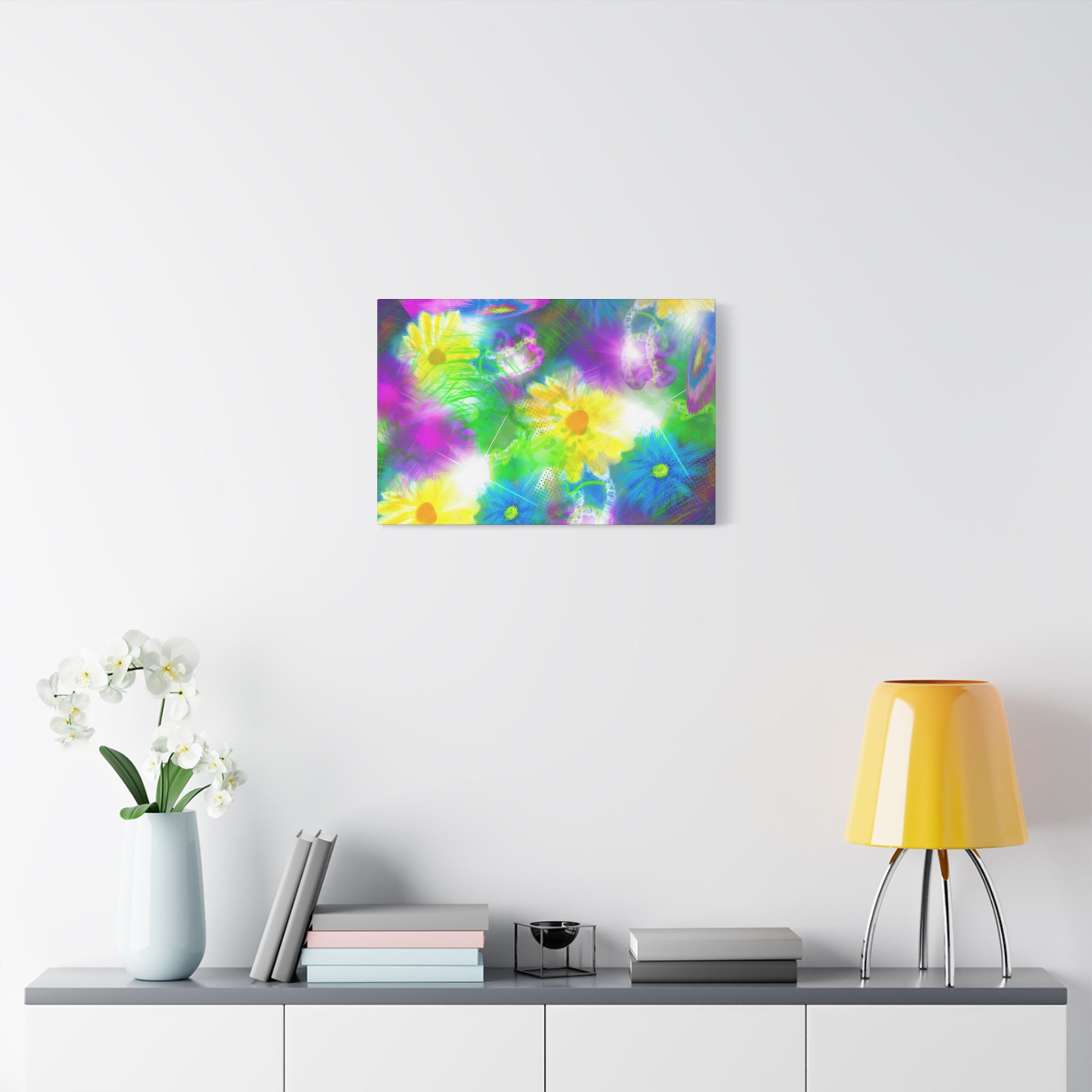 Bright Floral Abstract Matte Canvas Wall Art — Vibrant Daisy Pop