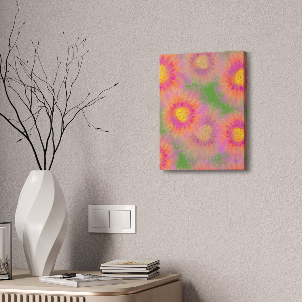 Sunburst Floral Canvas Wall Art — Pink & Yellow Abstract Sunflower Print