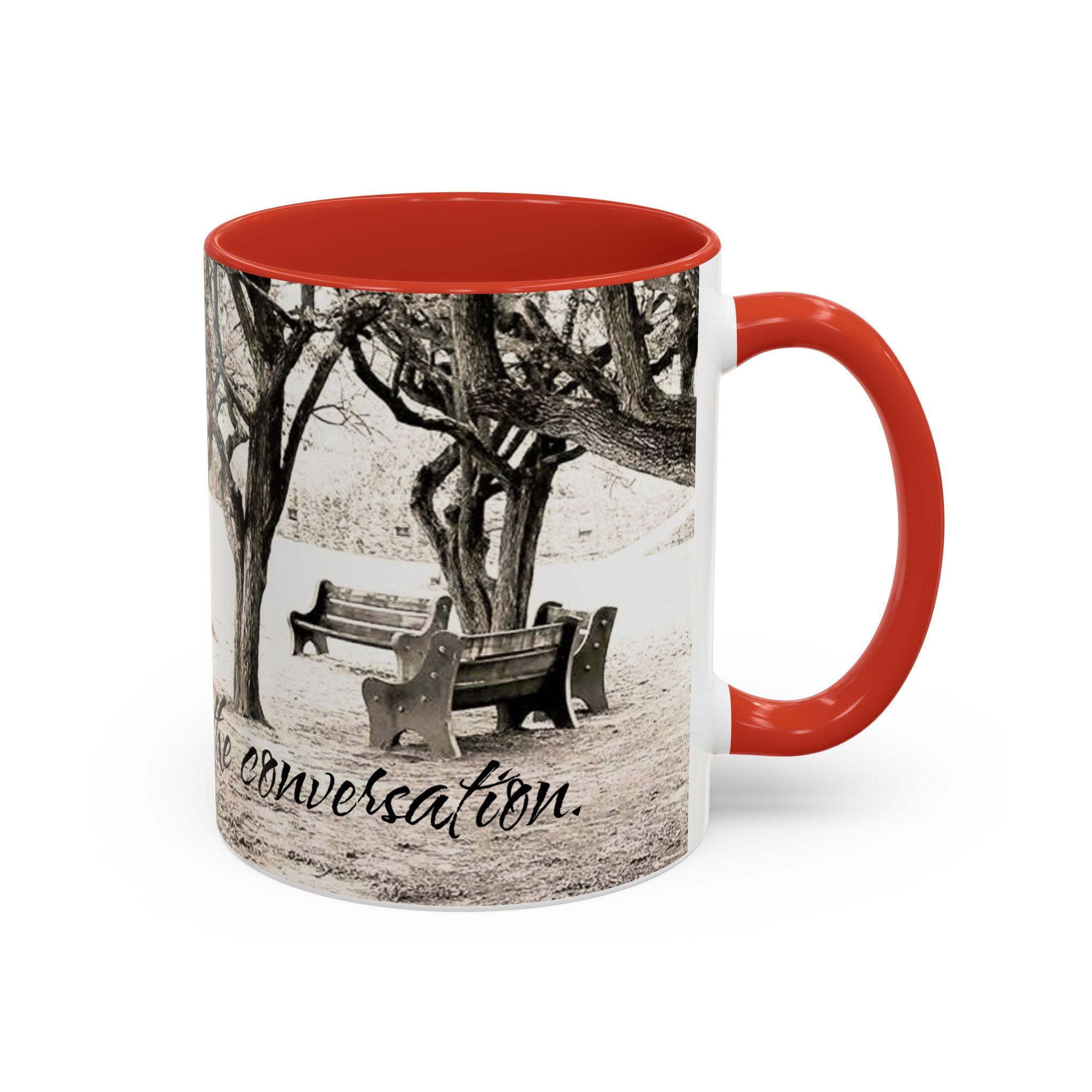 Conversation Bench Coffee Mug — 'I'll Join the Conversation' Accent Ceramic Mug