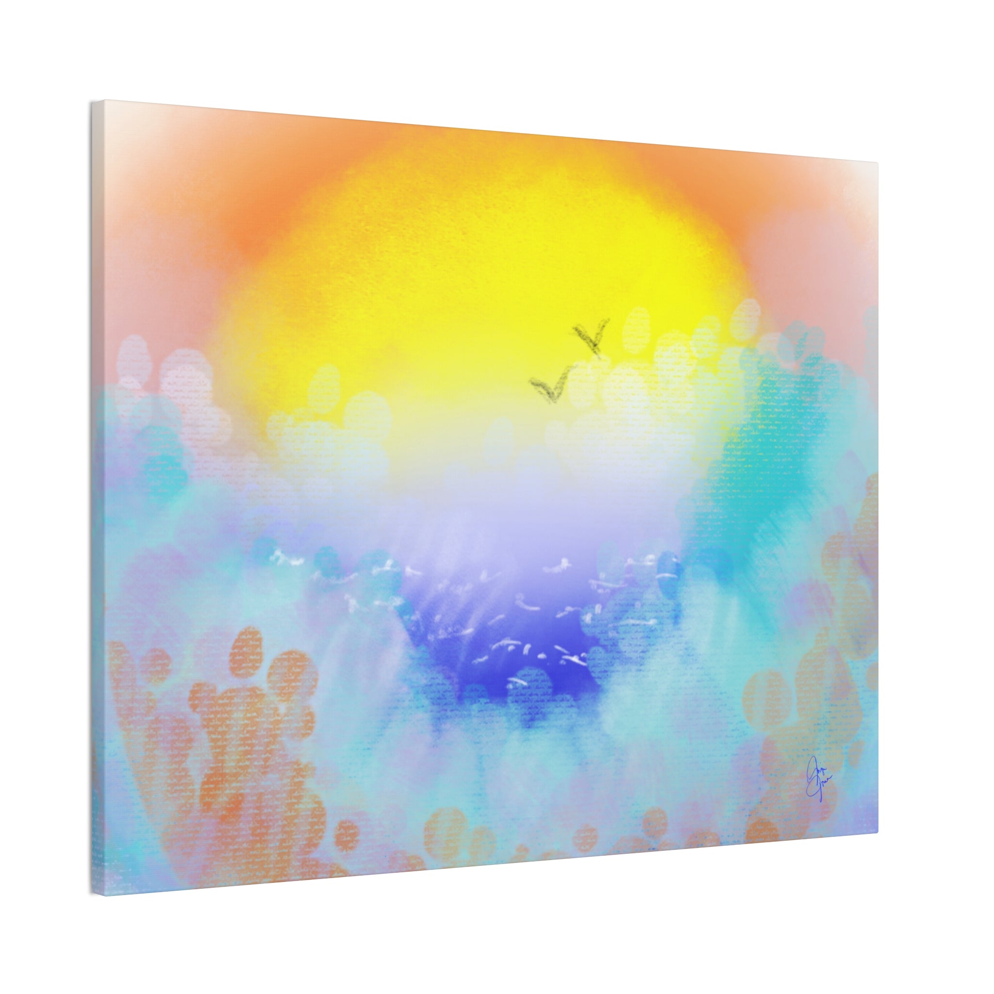Sunrise Seascape Canvas Wall Art – Pastel Ocean Waves with Birds