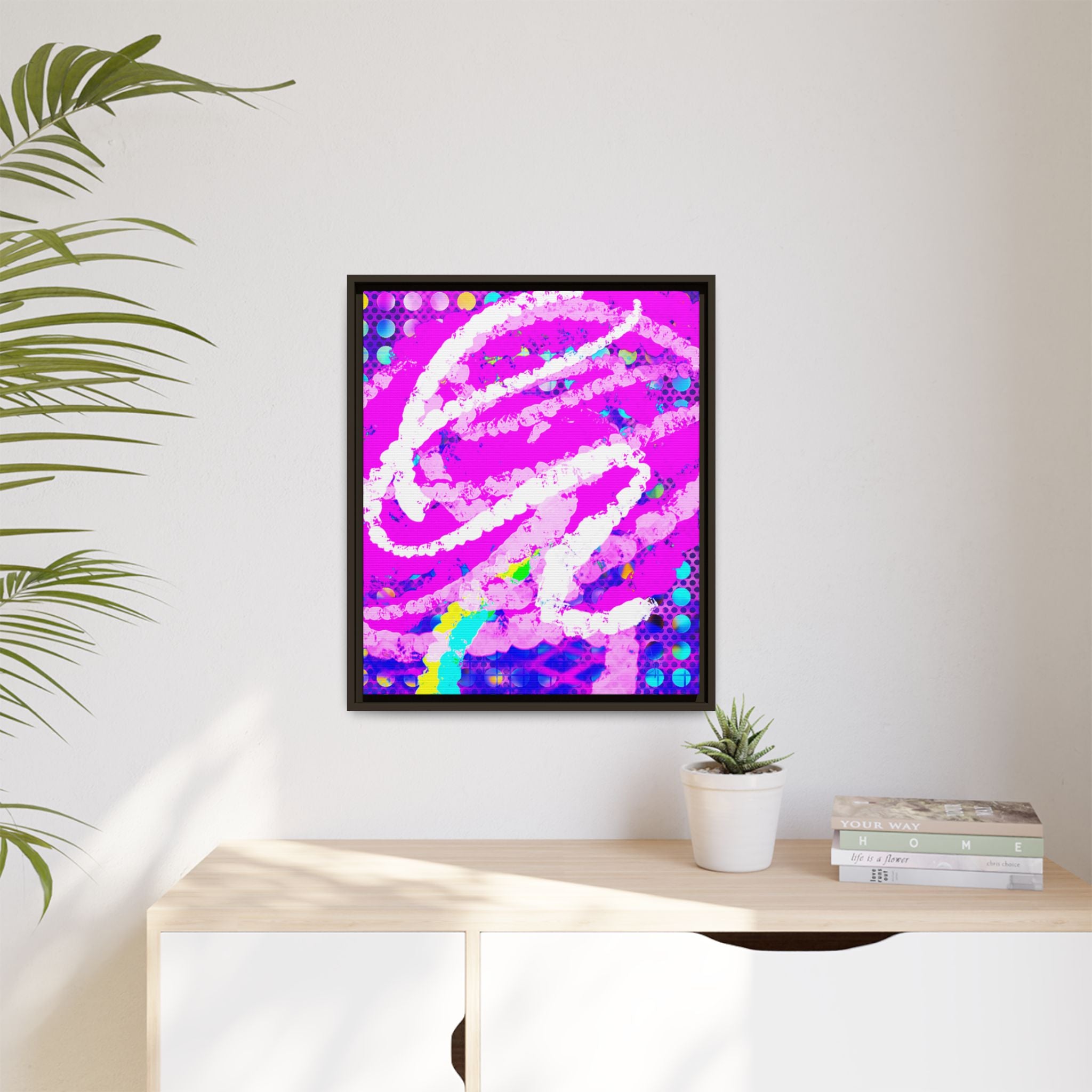 Abstract Neon Pop Art Matte Canvas — Framed Multi‑Color Wall Art