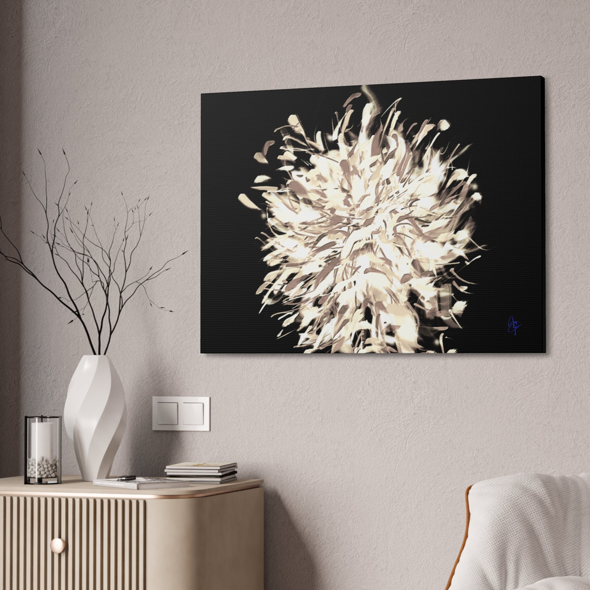 Abstract Floral Canvas Print – Neutral Burst Wall Art, Stretched 1.5"