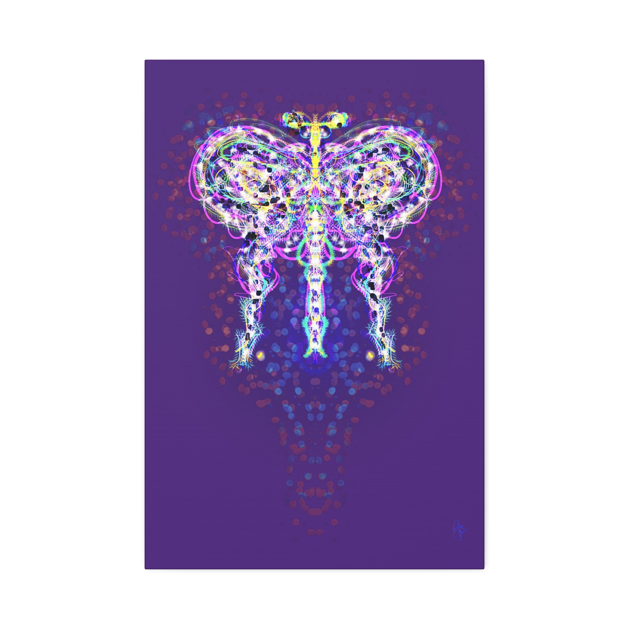 Butterfly Energy Canvas Print — Abstract Neon Butterfly Wall Art on Green