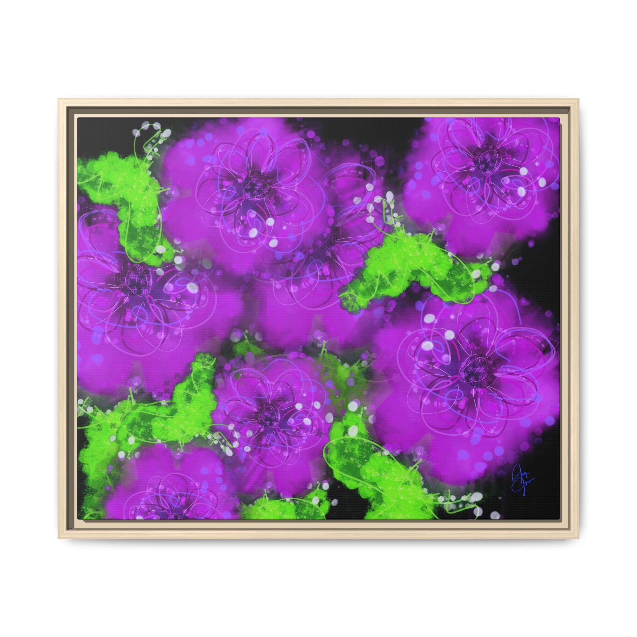 Framed Floral Canvas Print — Matte Multi-Color Blooms Wall Art