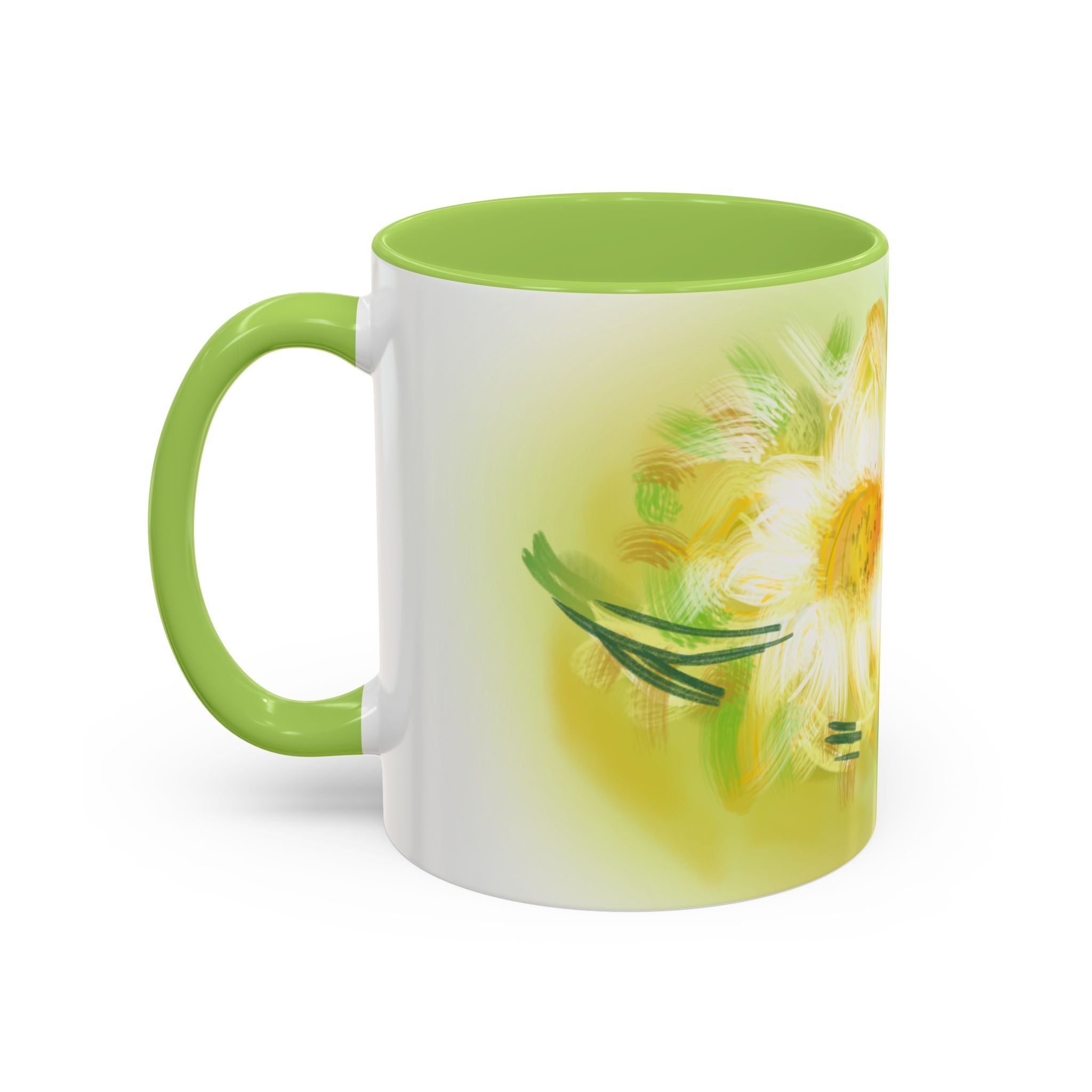 Sunlit Daisy Accent Coffee Mug — Yellow Floral 11/15oz