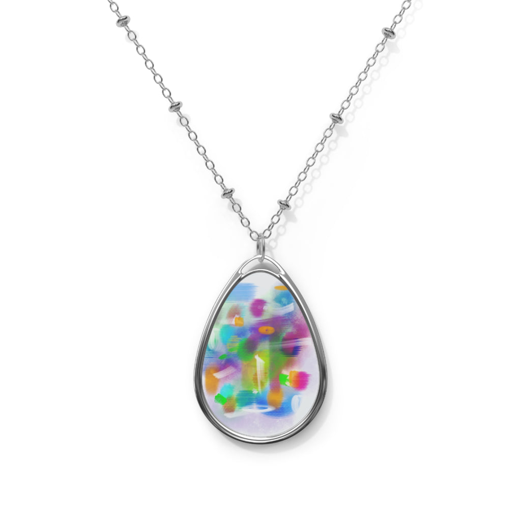 Color Splash Oval Pendant Necklace — Abstract Art Teardrop Jewelry
