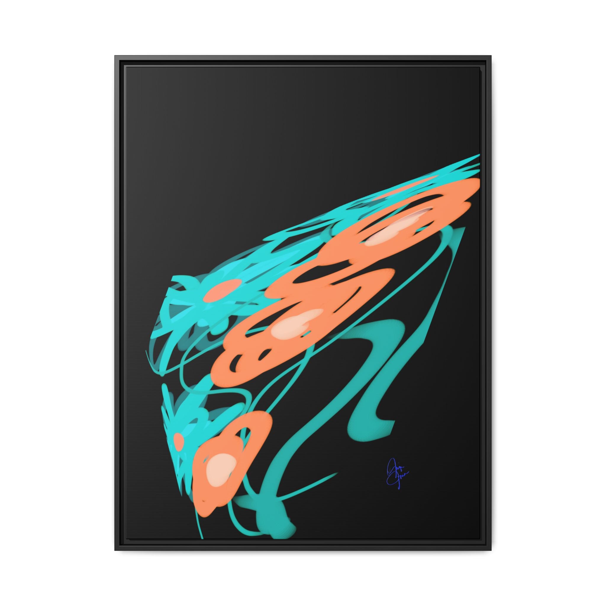 Abstract Teal & Coral Splash Framed Canvas