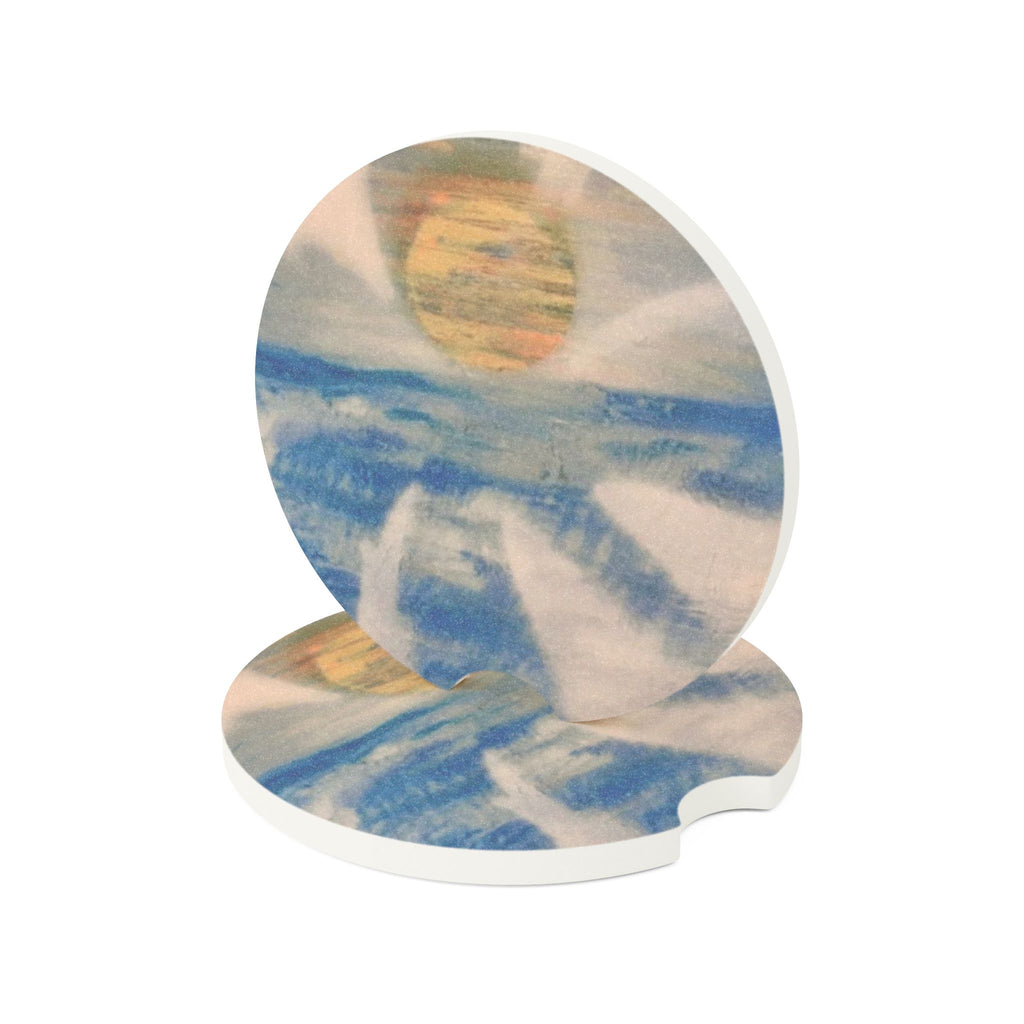 Scenic Soapstone Car Coaster - Vibrant Beach Design