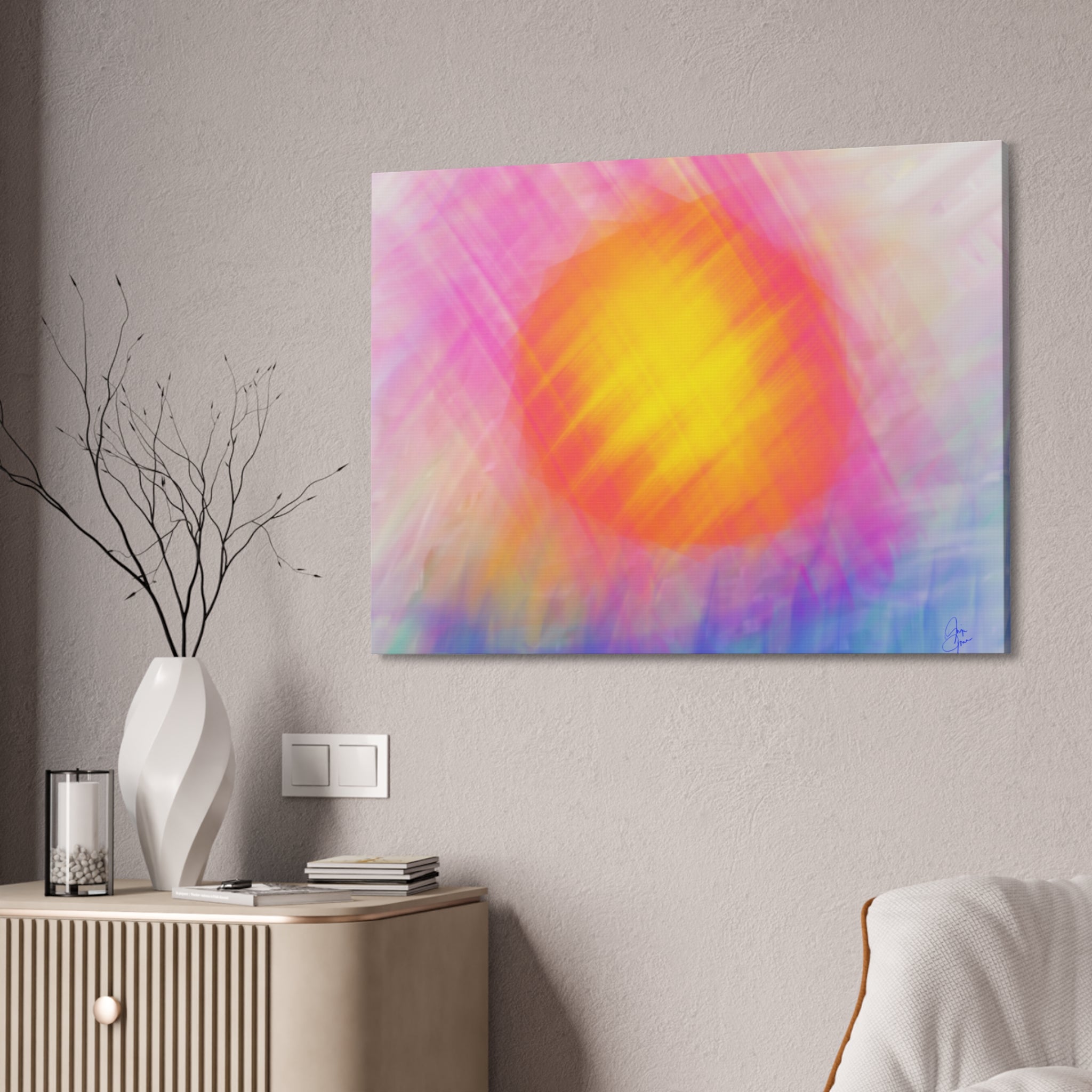 Abstract Sunrise Canvas Art - Vibrant Pink & Orange Sun Stretched Canvas