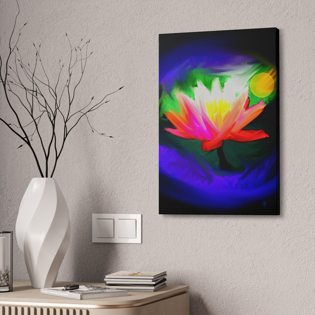 Vibrant Lotus Canvas Print — Bright Floral Stretched Wall Art