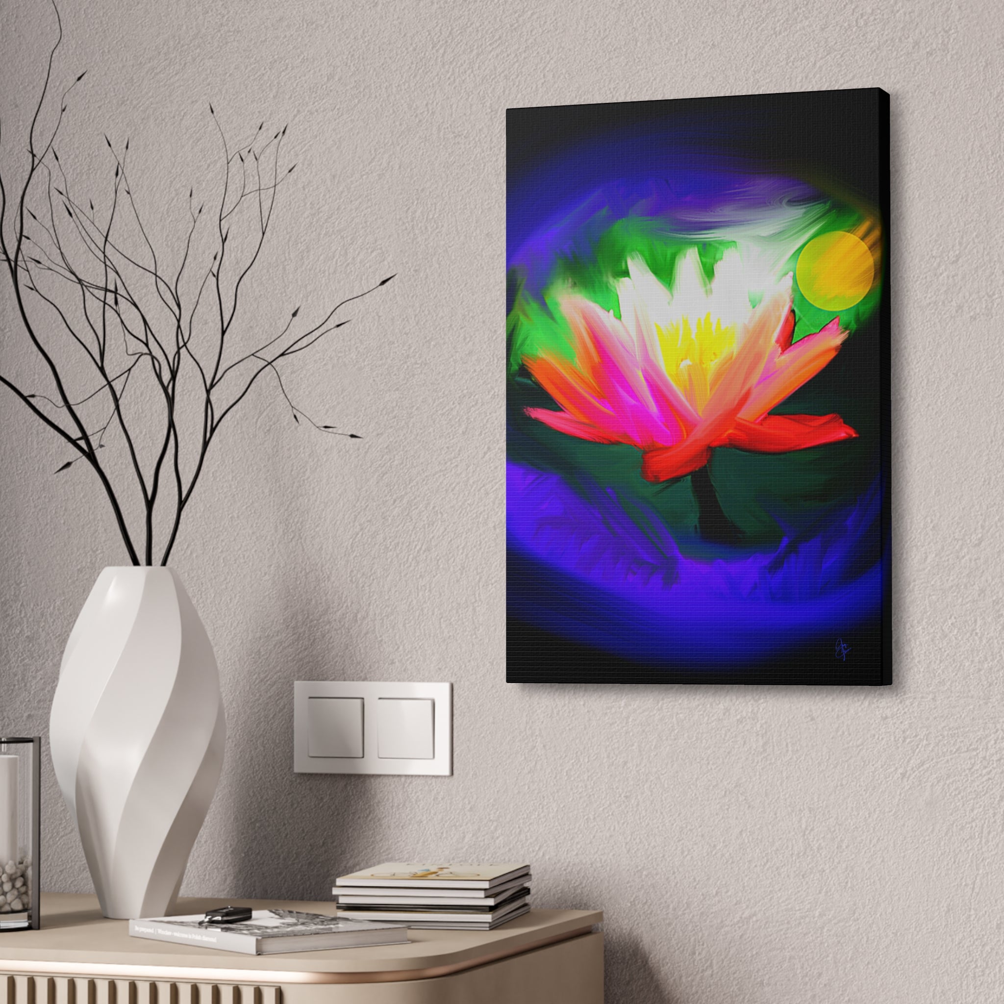 Vibrant Lotus Canvas Print — Bright Floral Stretched Wall Art