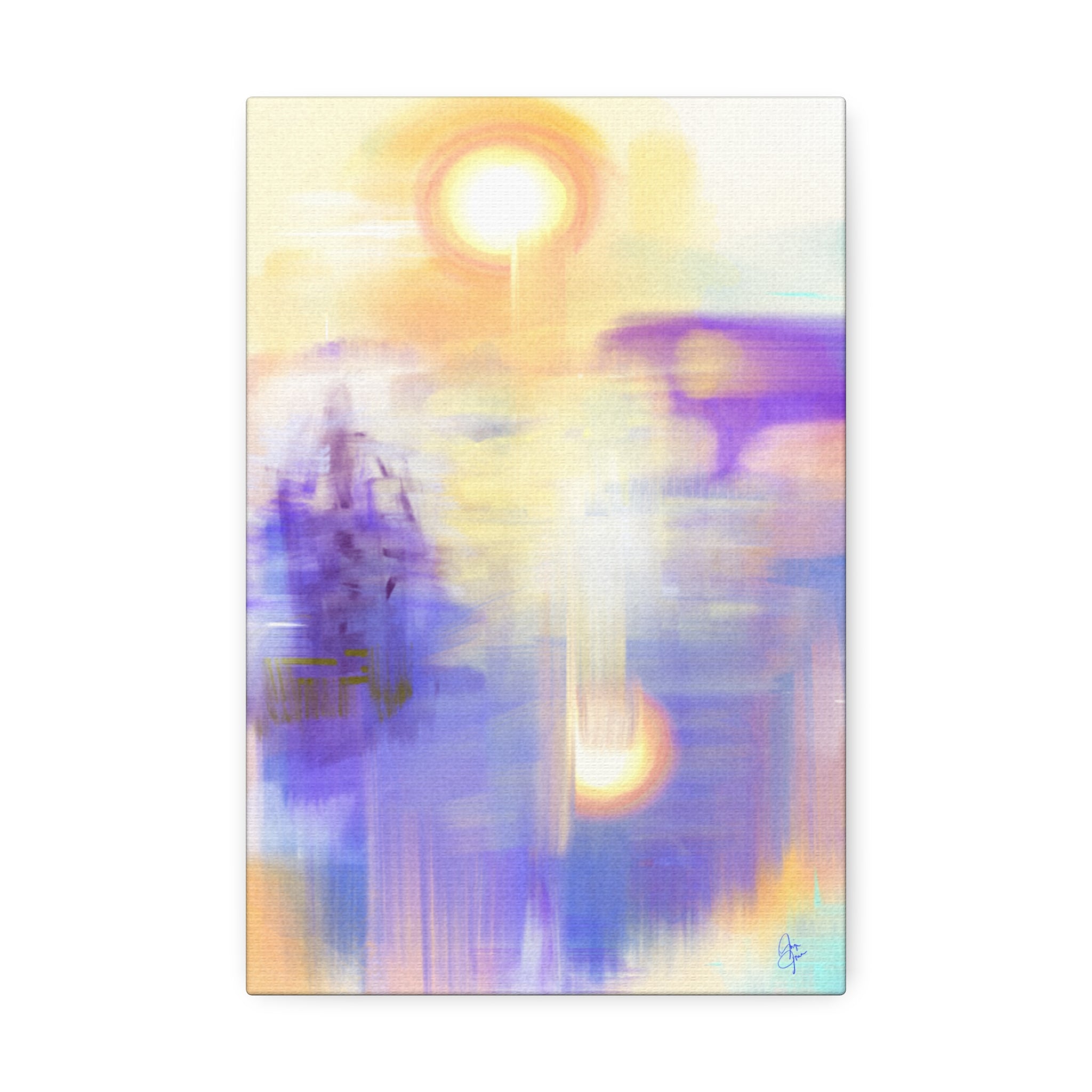 Abstract Sunrise Canvas Print — Ethereal Purple & Gold Stretched Wall Art (1.5" Depth)