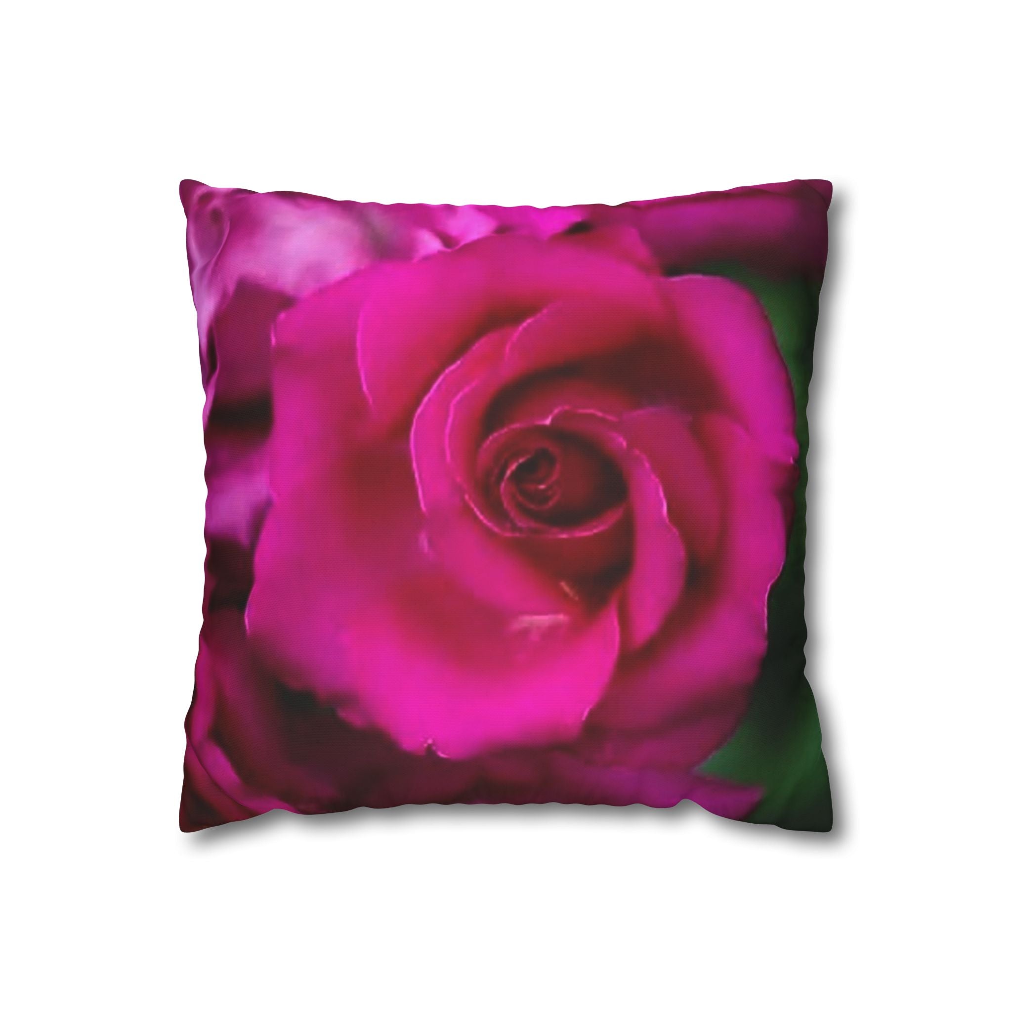Pink Rose Floral Pillowcase — Square Poly Canvas Decorative Throw Pillow