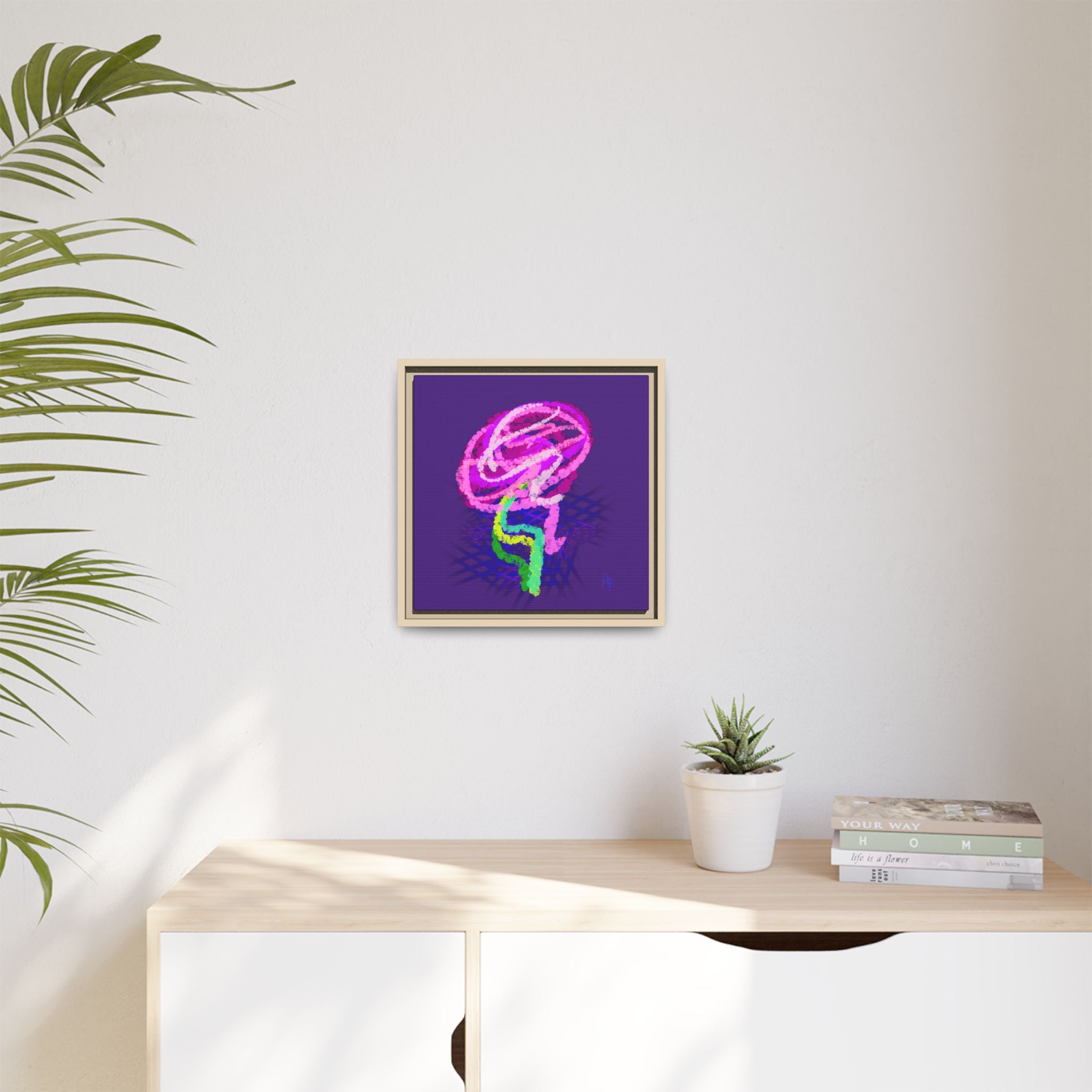 Framed Matte Canvas - Neon Rose Abstract Wall Art