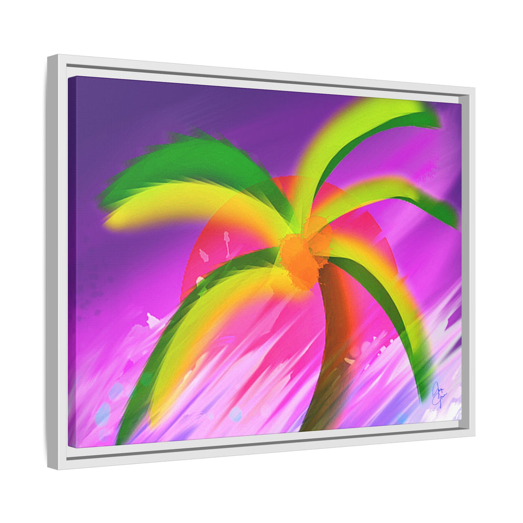 Framed Matte Canvas Print — Neon Palm Beach Art