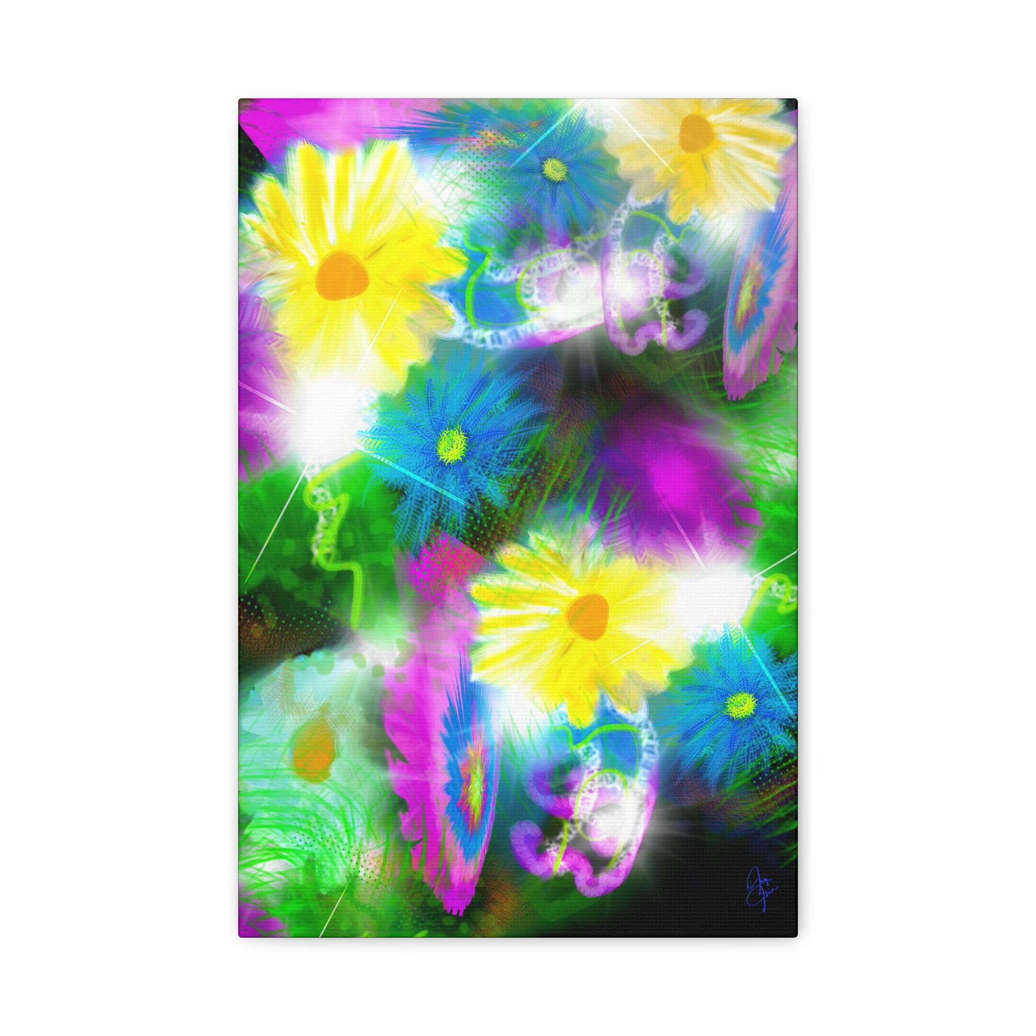 Bright Floral Abstract Matte Canvas Wall Art — Vibrant Daisy Pop