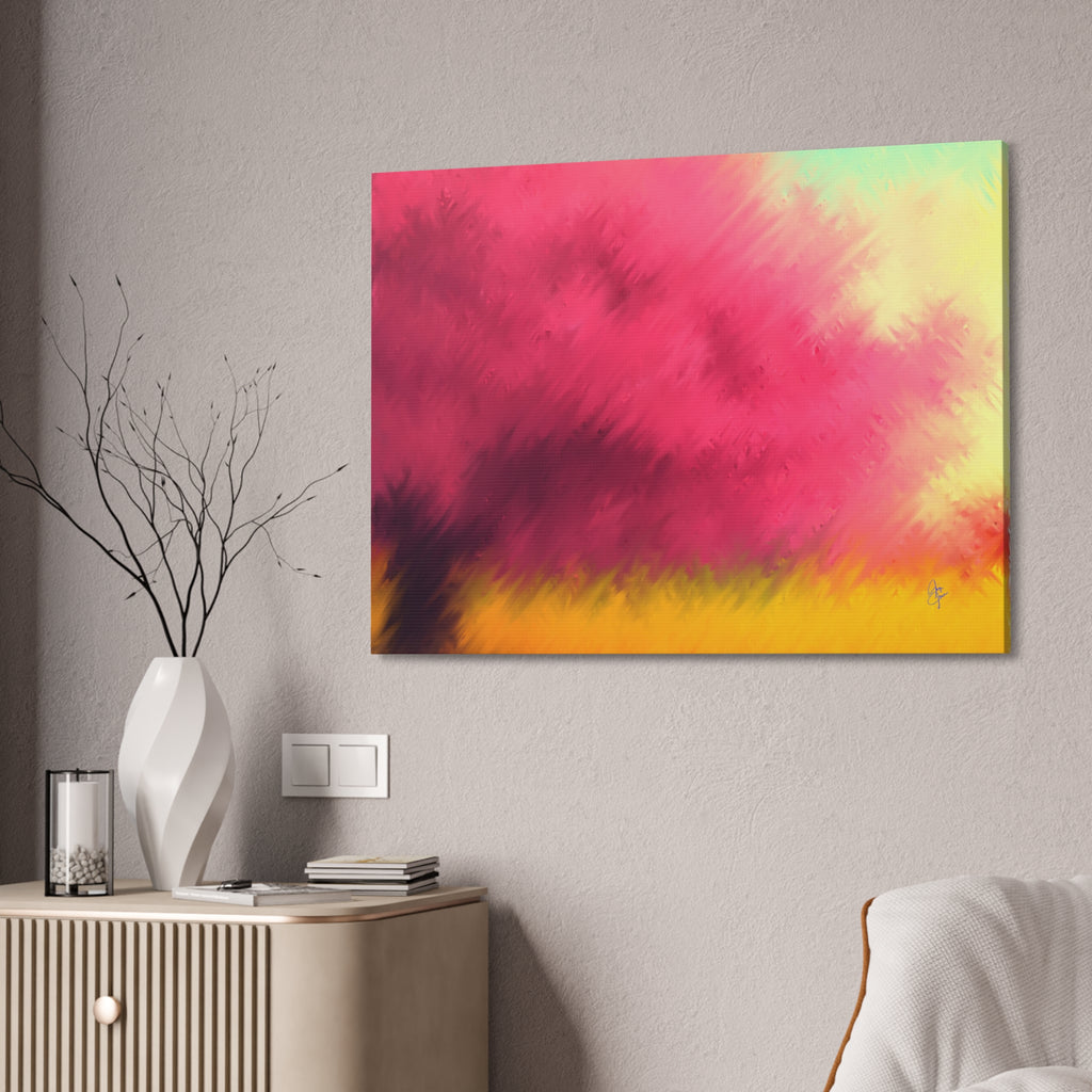 Abstract Sunset Canvas - Pink & Gold Stretched Wall Art
