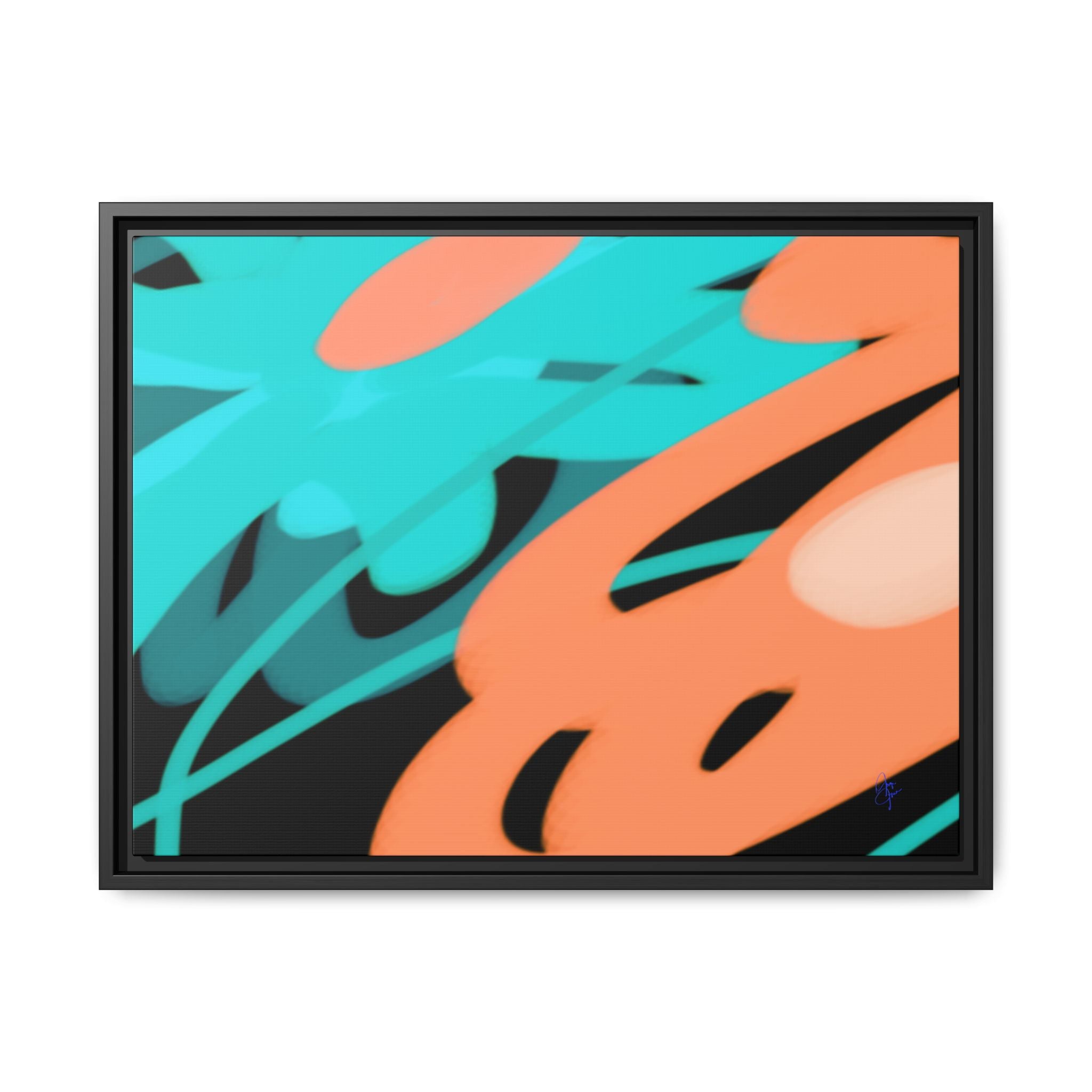 Abstract Teal & Coral Splash Framed Canvas