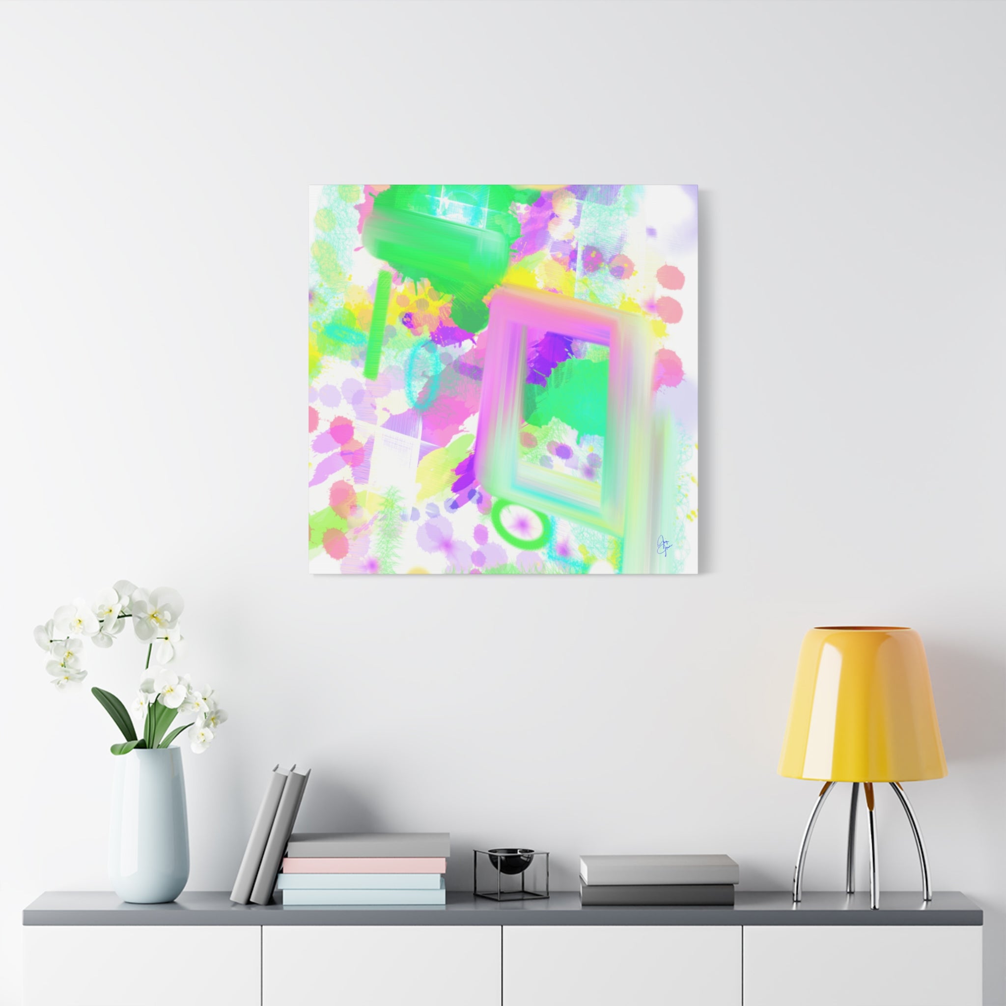 Abstract Pastel Splash Canvas Print — Bright Neon Frame Wall Art