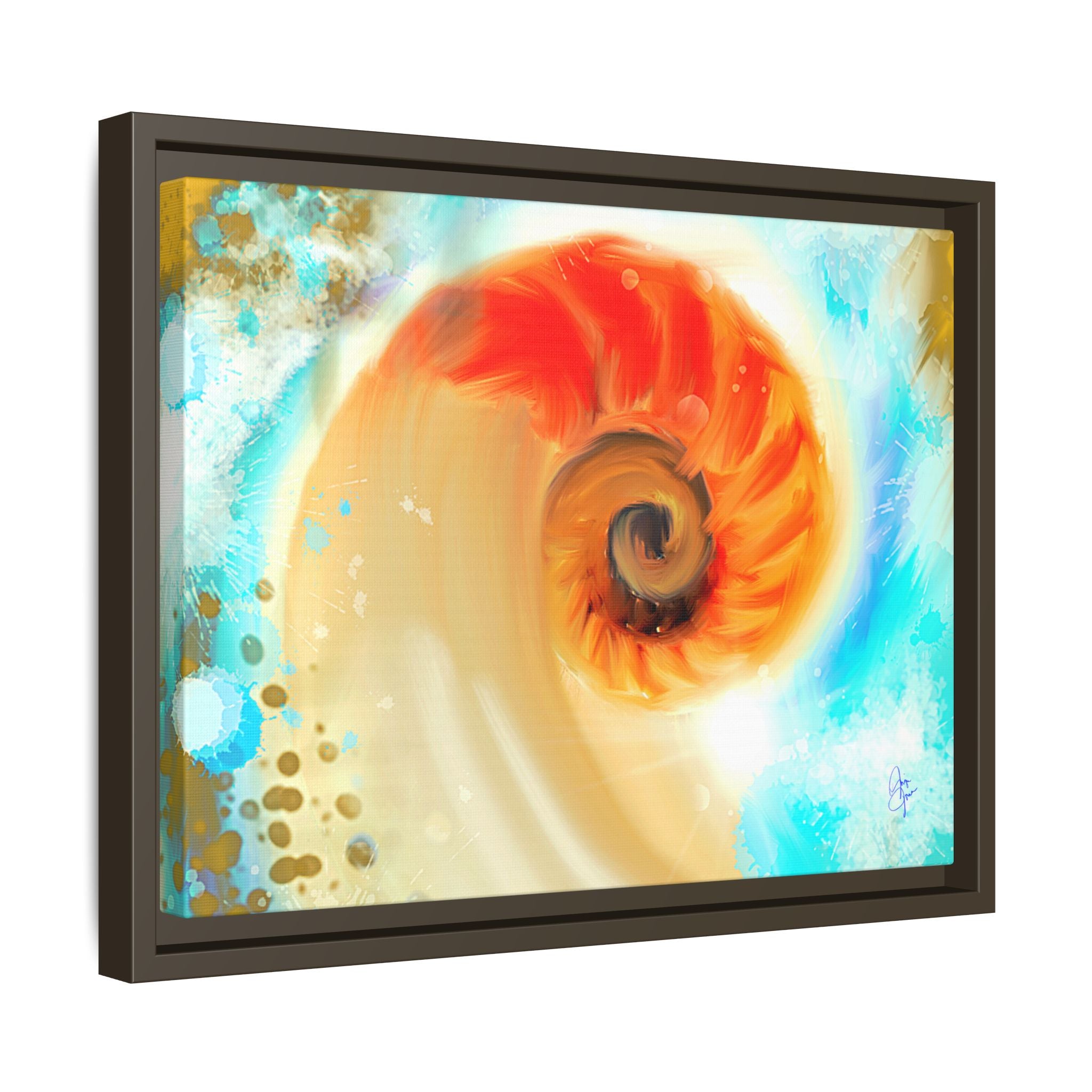 Framed Abstract Spiral Canvas Art — Vibrant Nautical Wave Print