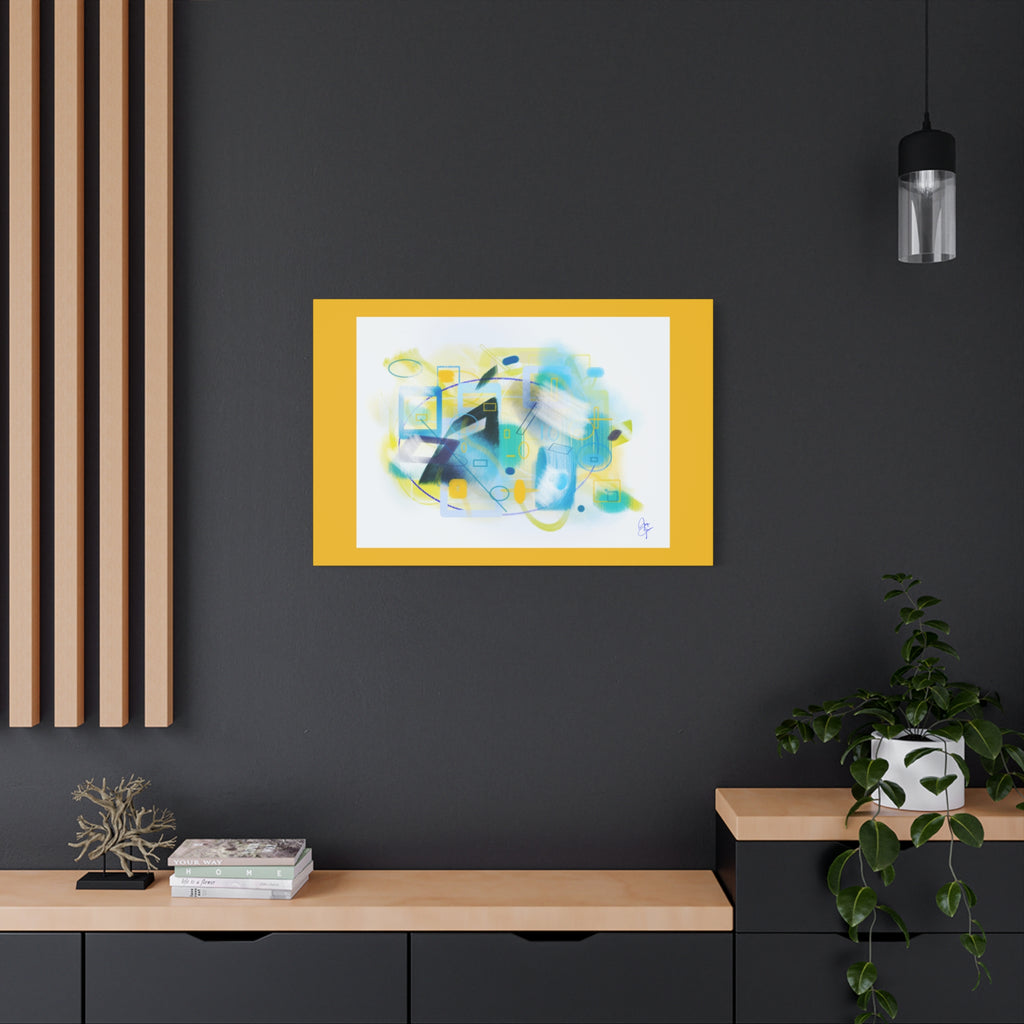 Abstract Blue & Yellow Geometry Canvas Print — Modern Stretched Wall Art