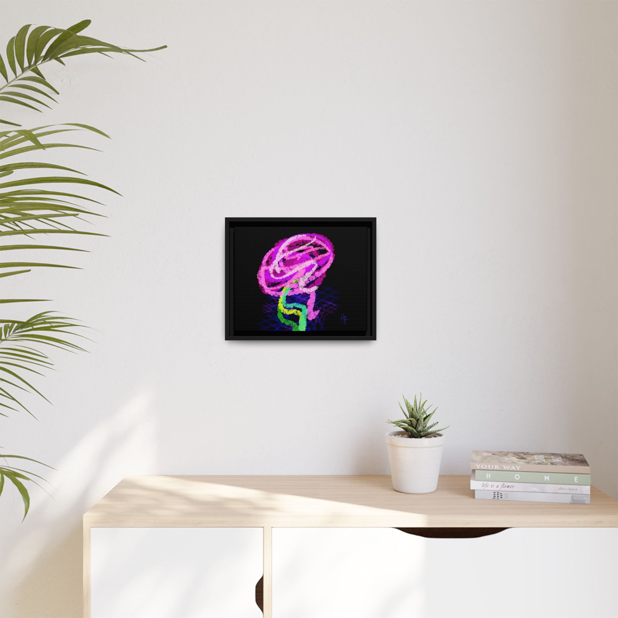 Framed Matte Canvas - Neon Rose Abstract Wall Art