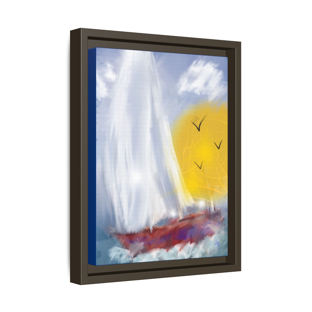Sailboat Sunset Matte Framed Canvas Print — Coastal Seascape Wall Art