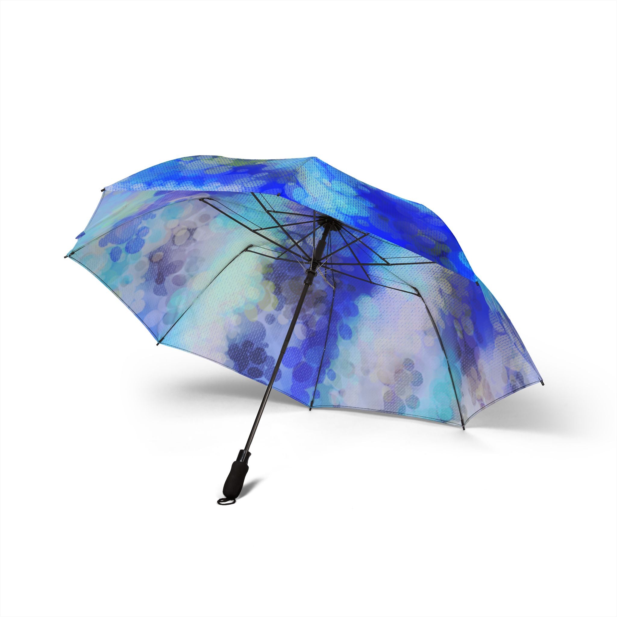 Blue Bokeh Foldable Umbrella — Semi-Automatic Compact Rain Shield