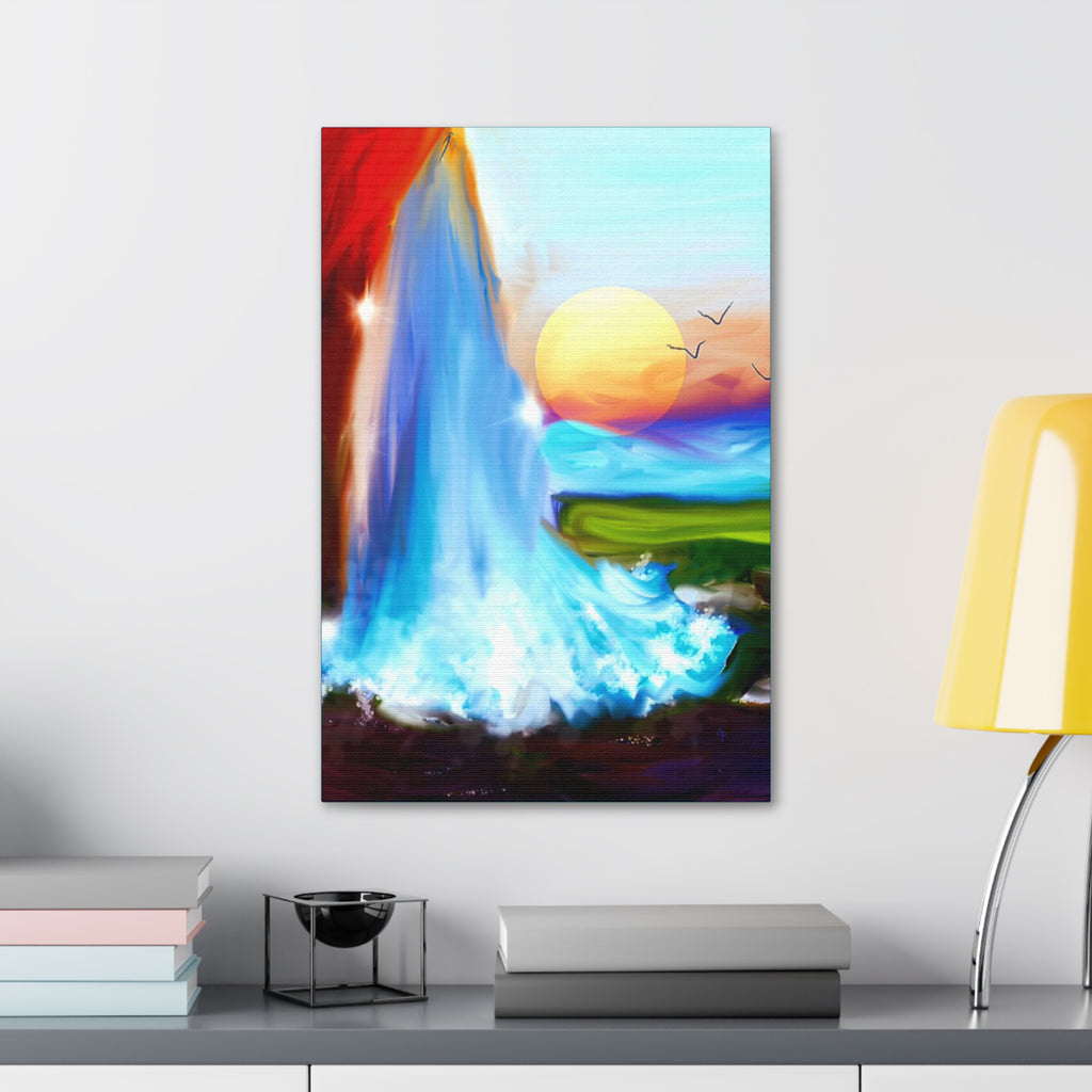 Waterfall Sunset Canvas Art – Vibrant Nature Wall Decor