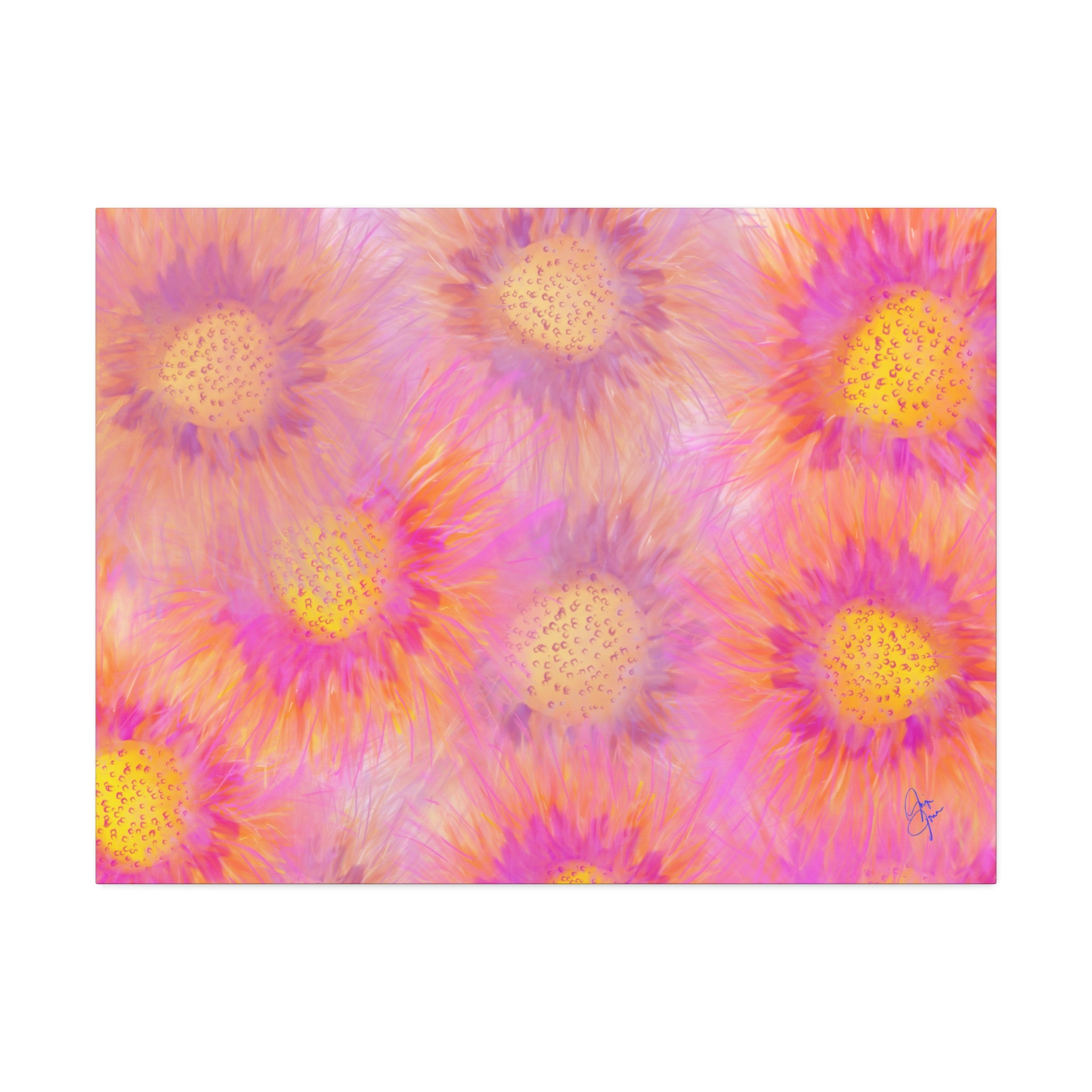 Sunburst Floral Canvas Wall Art — Pink & Yellow Abstract Sunflower Print