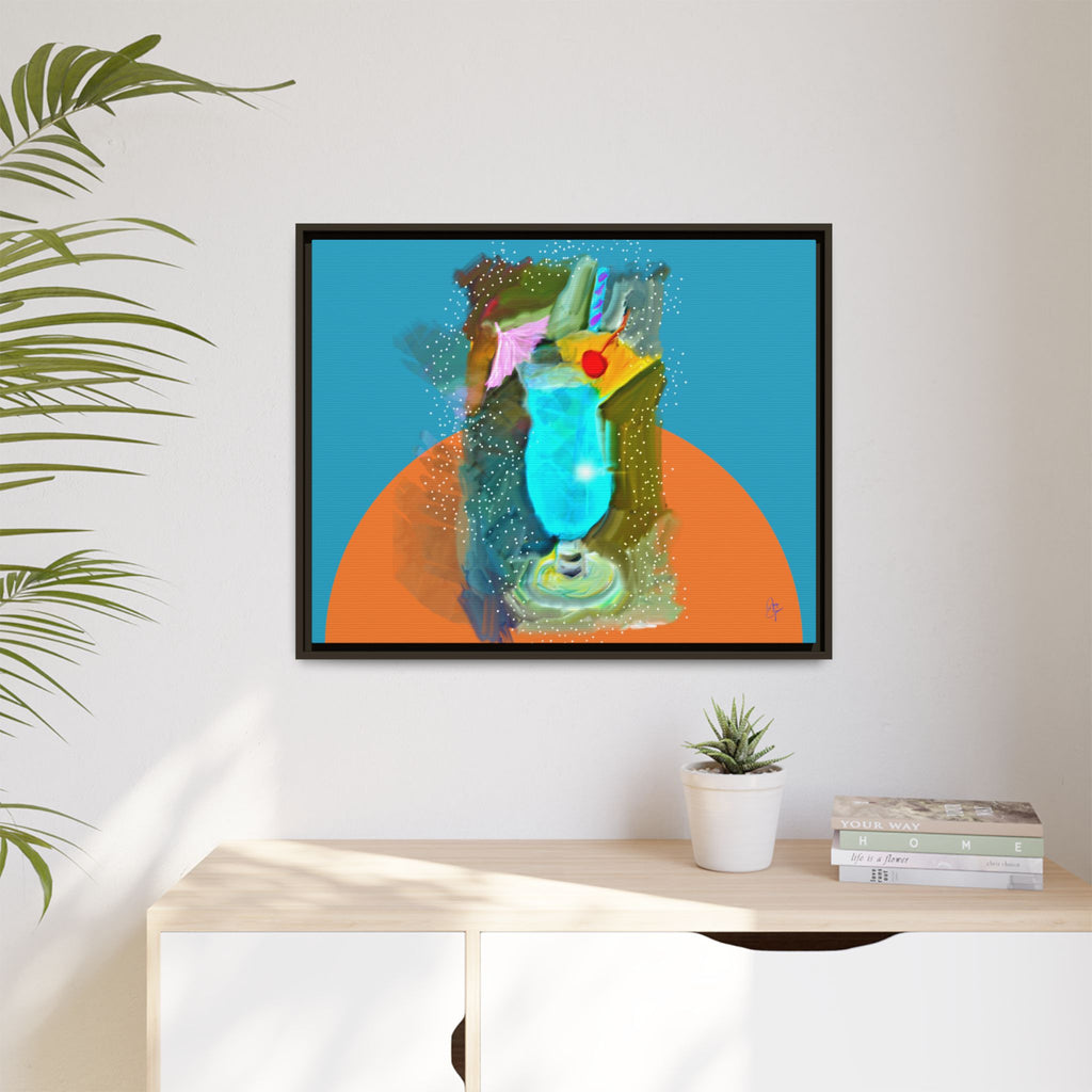 Tropical Blue Cocktail Canvas Print — Framed Matte Bar Art
