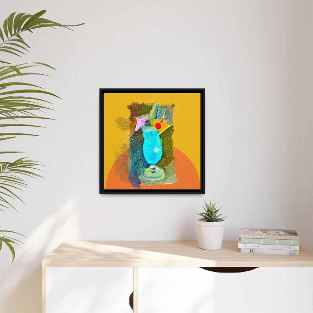 Tropical Blue Cocktail Canvas Print — Framed Matte Bar Art