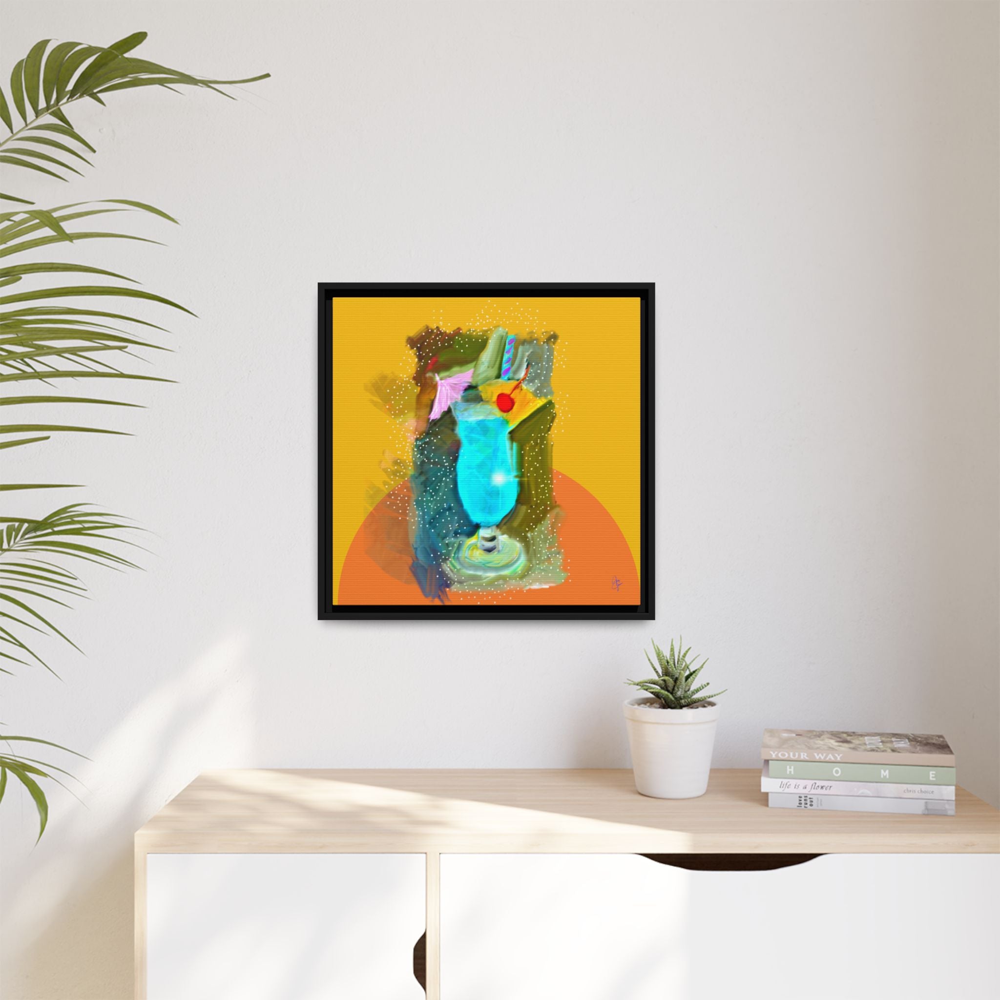 Tropical Blue Cocktail Canvas Print — Framed Matte Bar Art