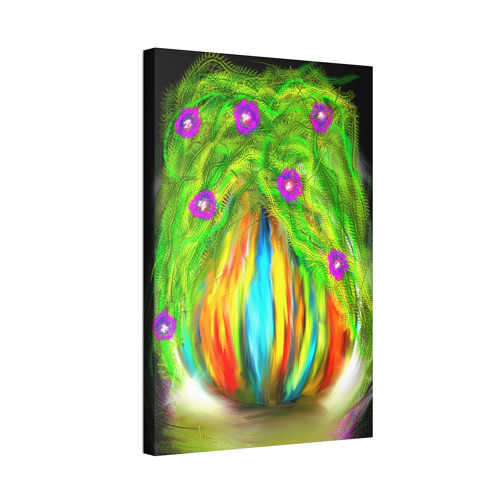 Abstract Floral Canvas Print — Colorful Blooming Vase Wall Art
