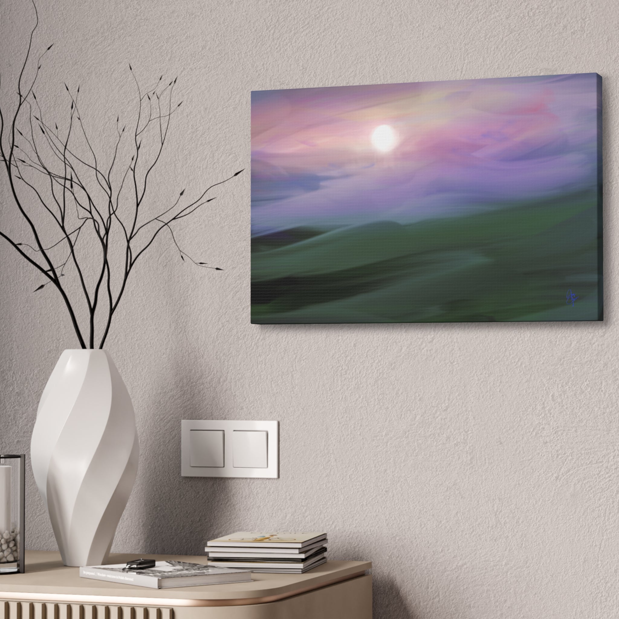 Sunrise Mist Landscape Canvas Print — Serene Pastel Wall Art
