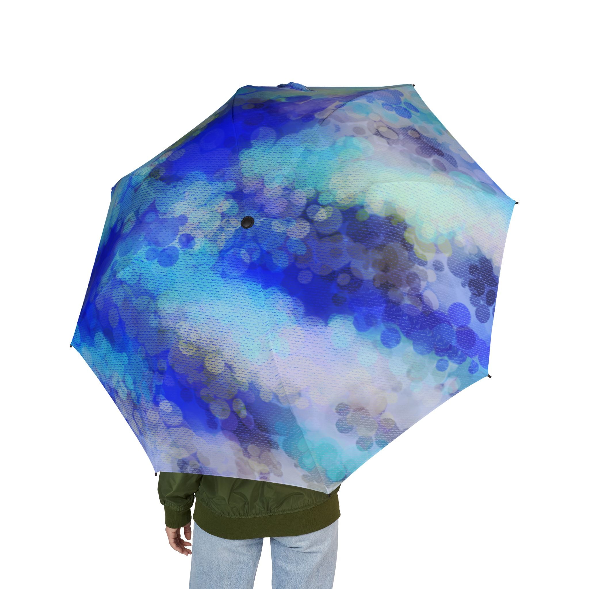 Blue Bokeh Foldable Umbrella — Semi-Automatic Compact Rain Shield