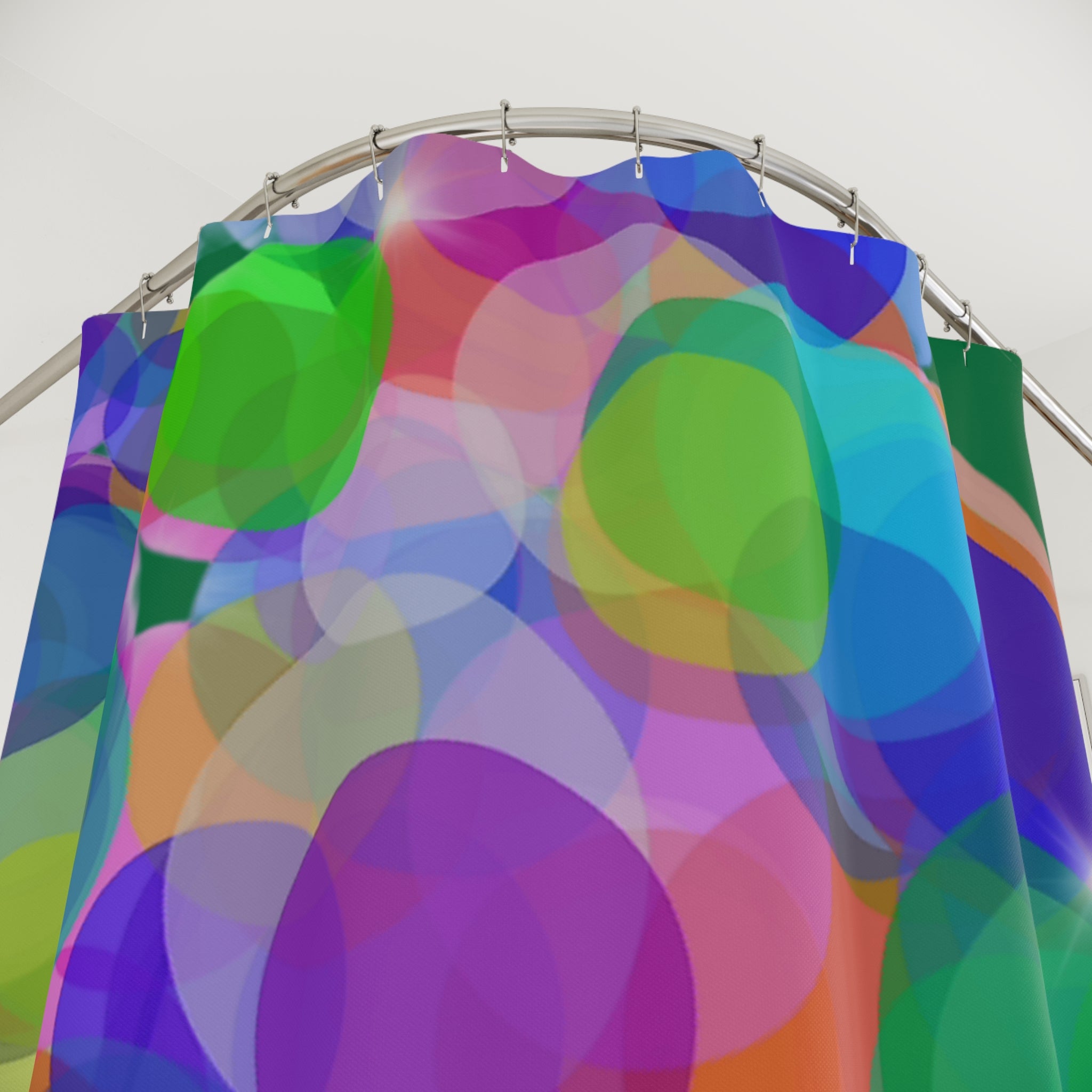 Colorful Bubble Shower Curtain — Abstract Rainbow Circles Bathroom Decor