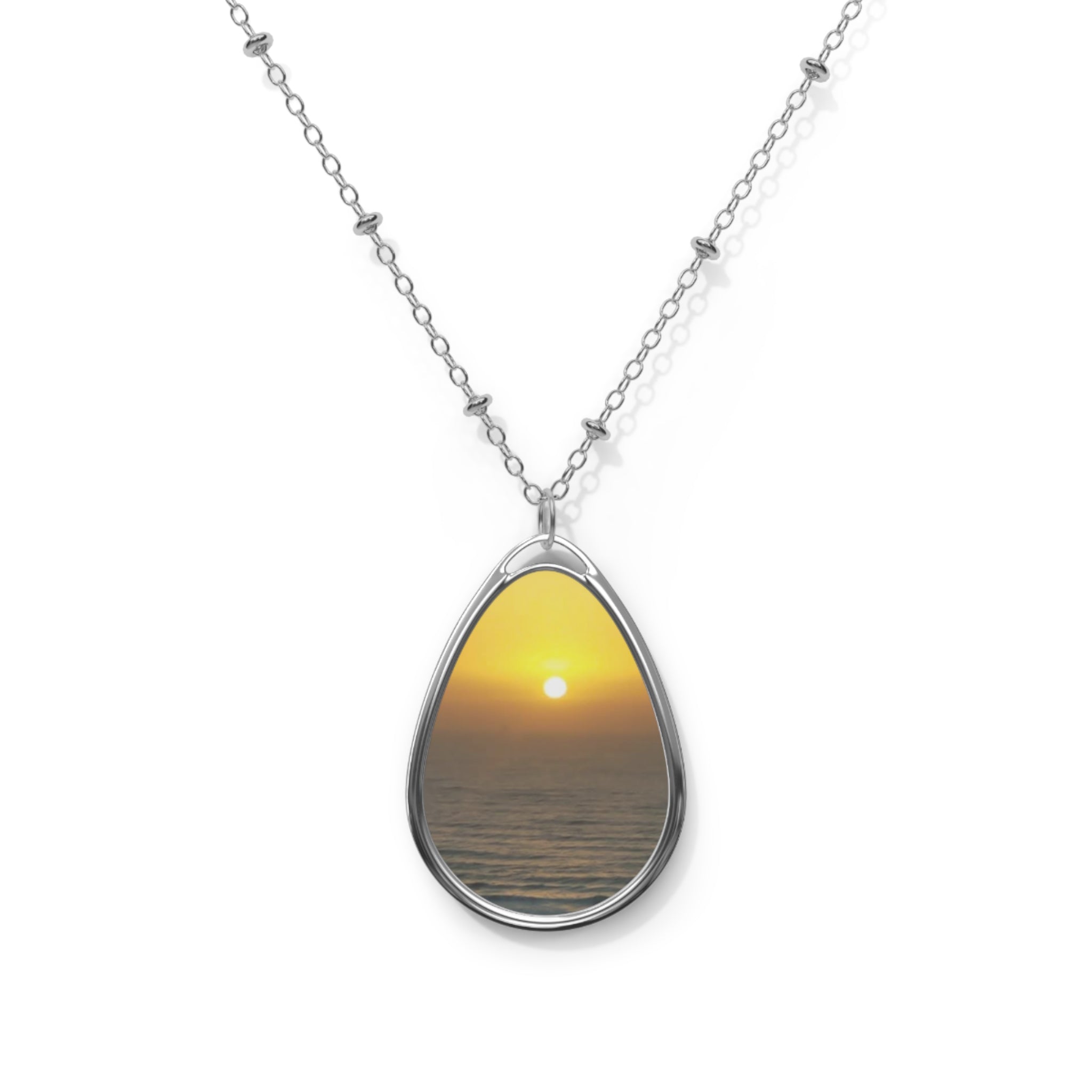 Sunset Oval Necklace - Elegant Teardrop Pendant for Nature Lovers