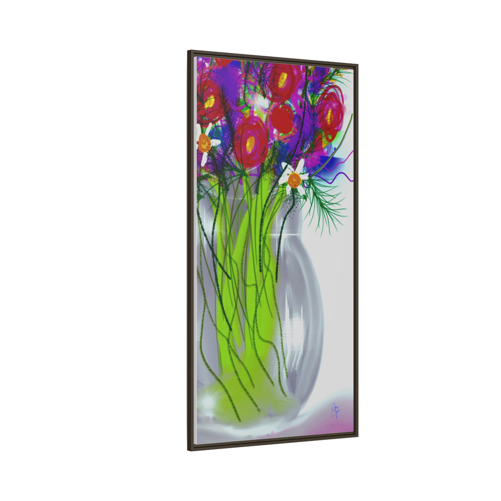 Framed Floral Bouquet Matte Canvas Wall Art — Colorful Abstract Flowers in Vase