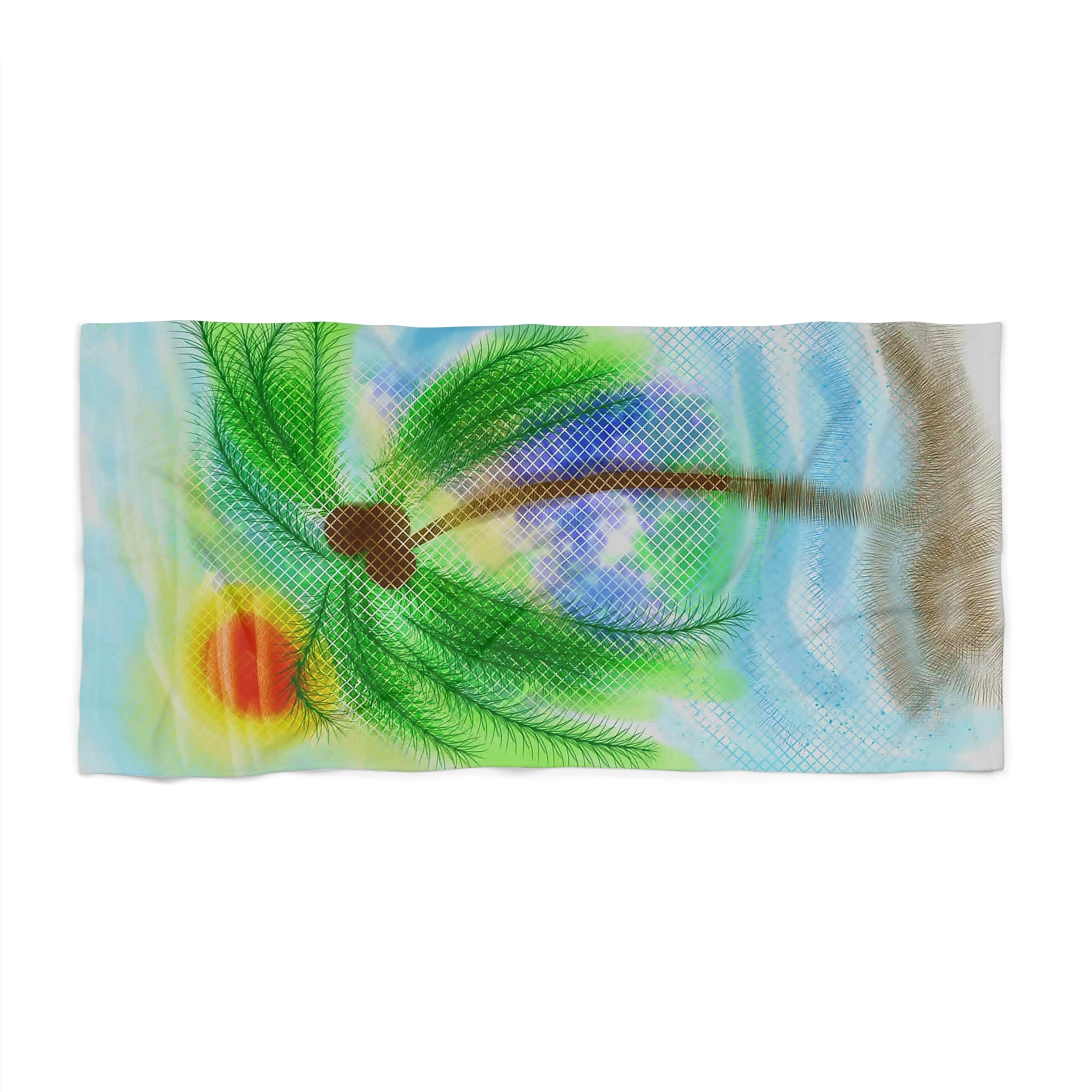 Beach Towel — Tropical Palm Tree Sunset Design