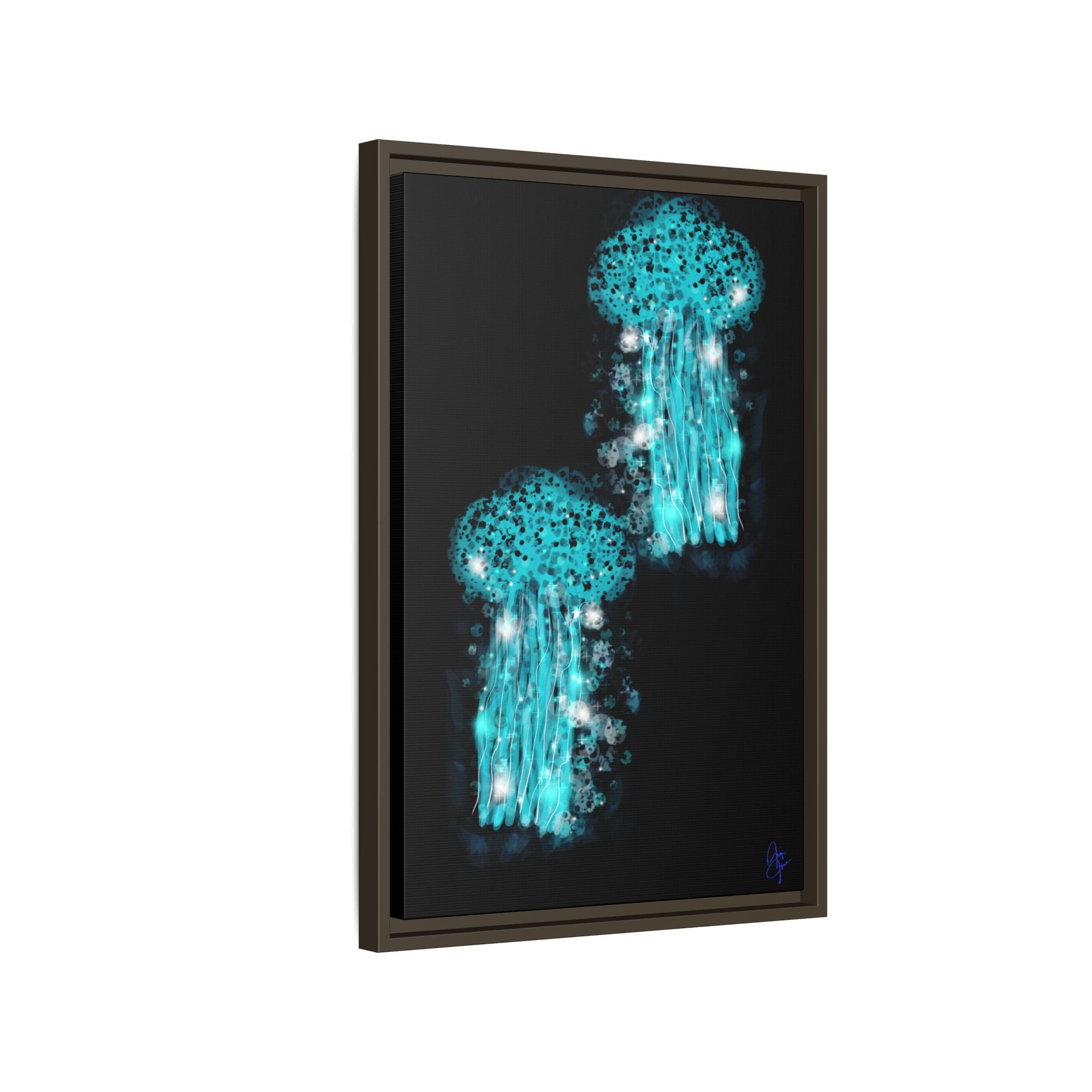 Glowing Jellyfish Art Print — Framed Matte Canvas