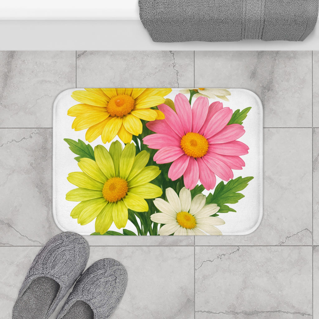 Floral Daisies Bath Mat — Bright Spring Bouquet Bathroom Rug