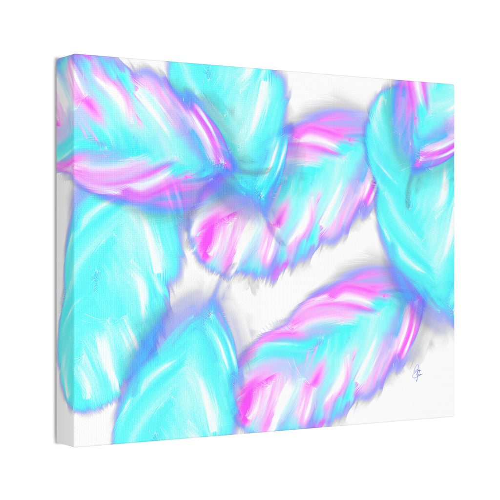 Abstract Neon Feathers Canvas Print — Turquoise & Pink Stretched Wall Art