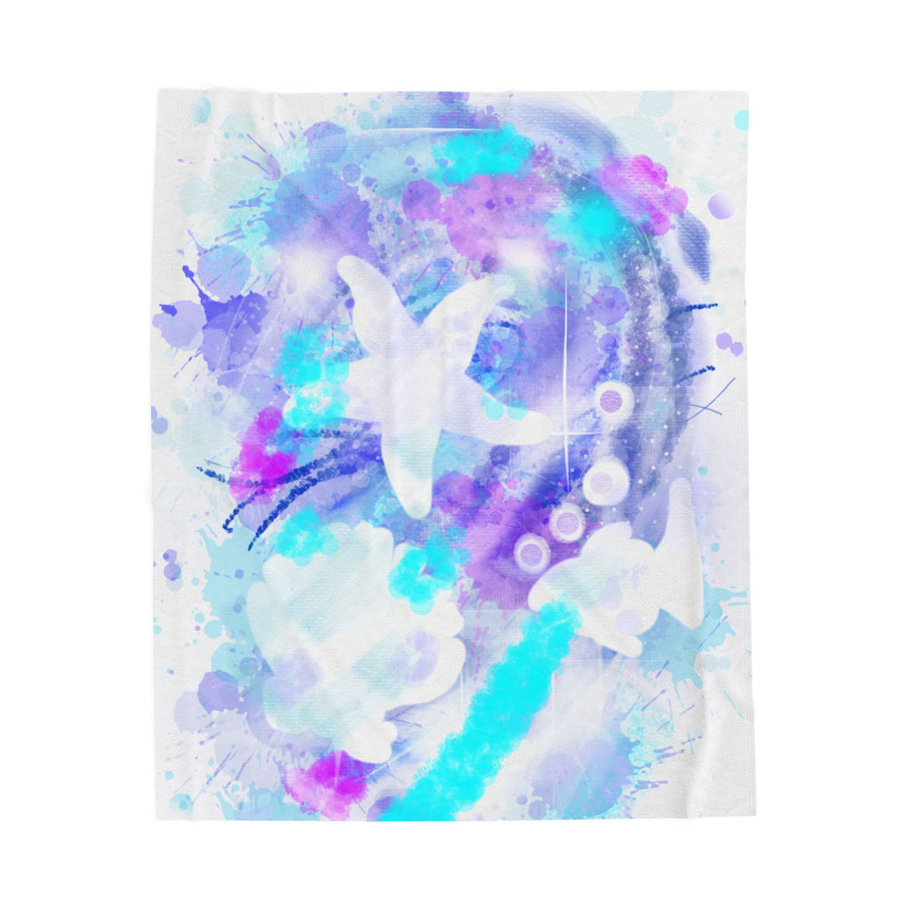 Velveteen Plush Blanket — Dreamy Watercolor Seahorse Throw, Soft Aqua & Lavender Ocean-Themed Blanket