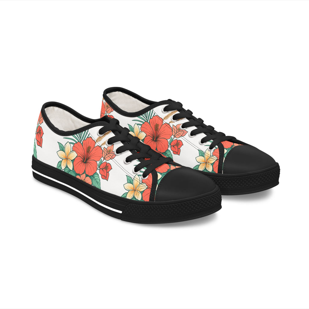 Floral Hibiscus Low Top Sneakers — Womens Tropical Canvas Shoes