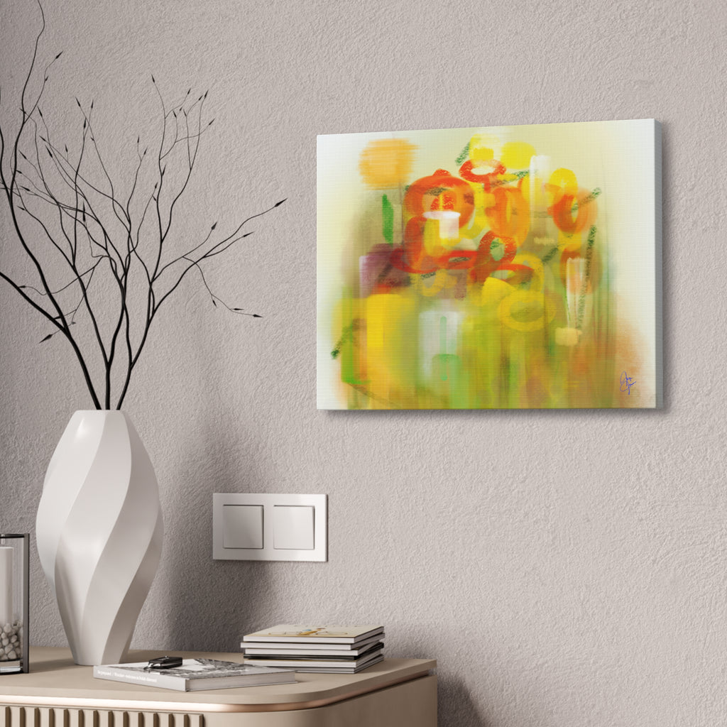 Abstract Floral Canvas Print – Yellow & Orange Stretched Wall Art (1.5" Depth)