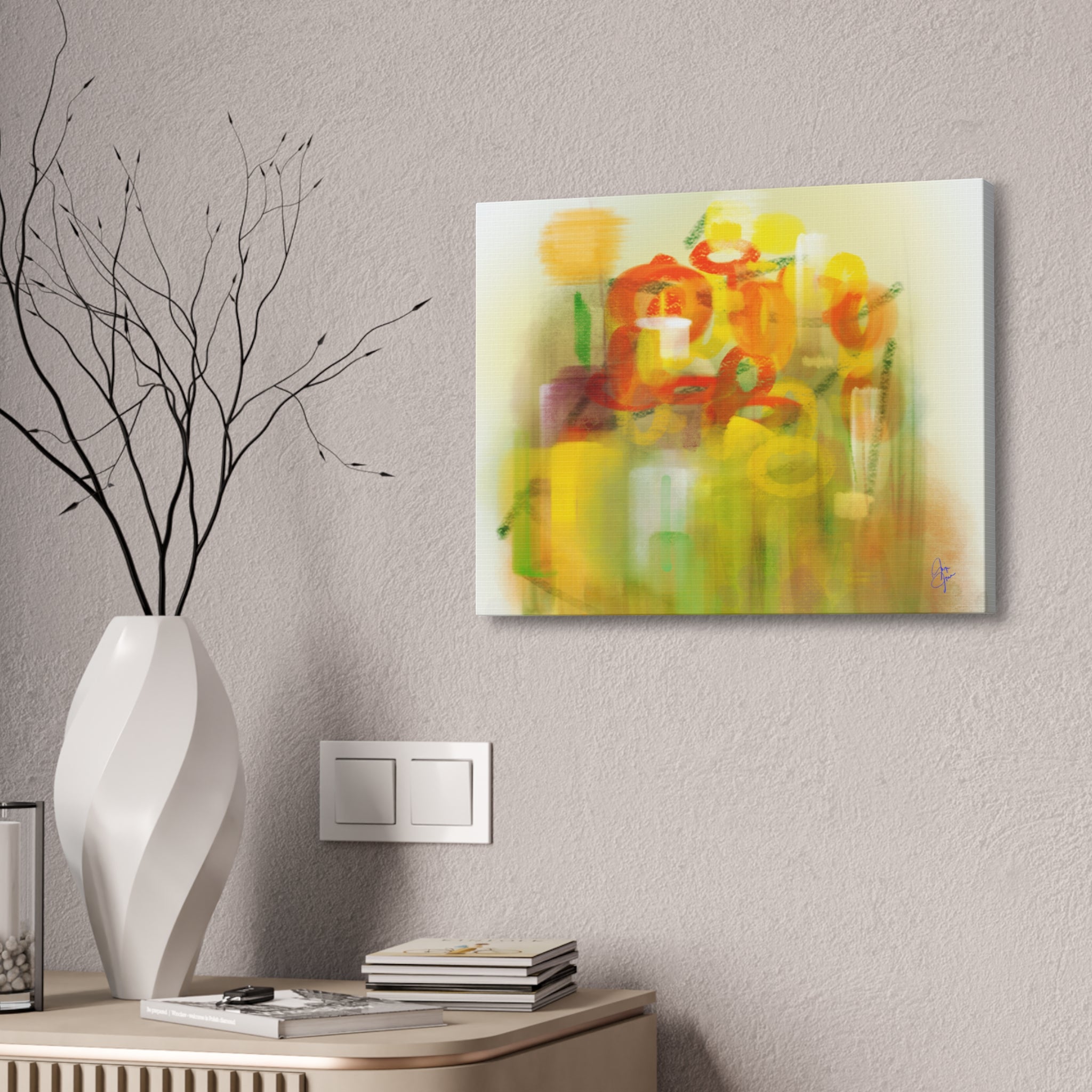Abstract Floral Canvas Print – Yellow & Orange Stretched Wall Art (1.5" Depth)