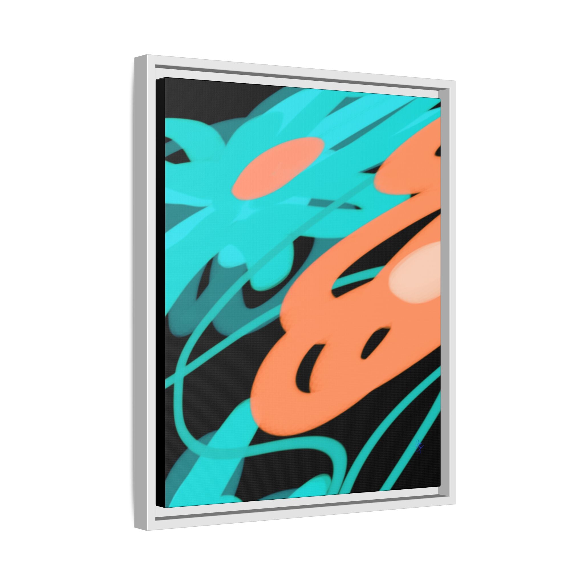 Abstract Teal & Coral Splash Framed Canvas