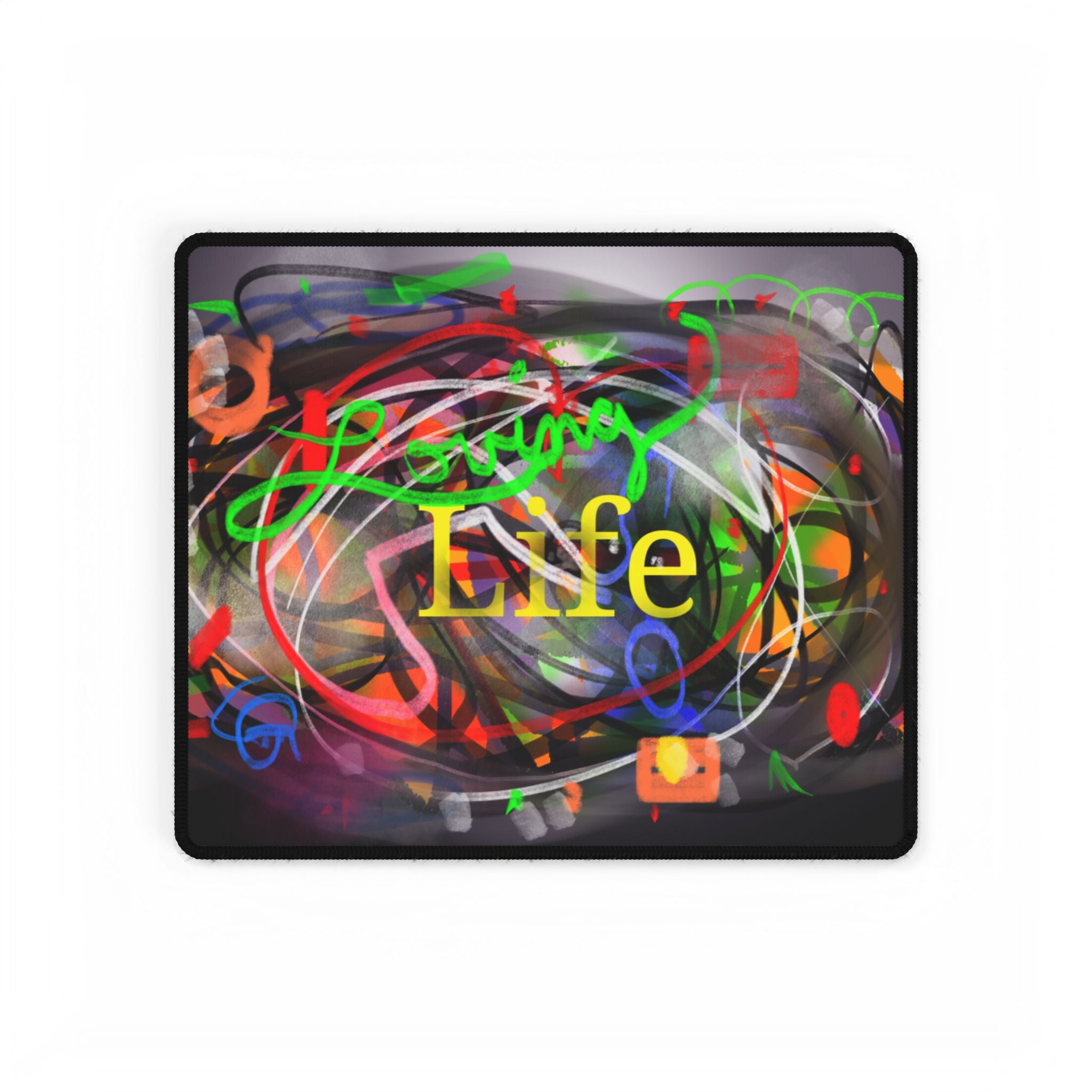 Desk Mat — Vibrant 'Lovng Life' Abstract Art Gaming/Office Mouse Pad