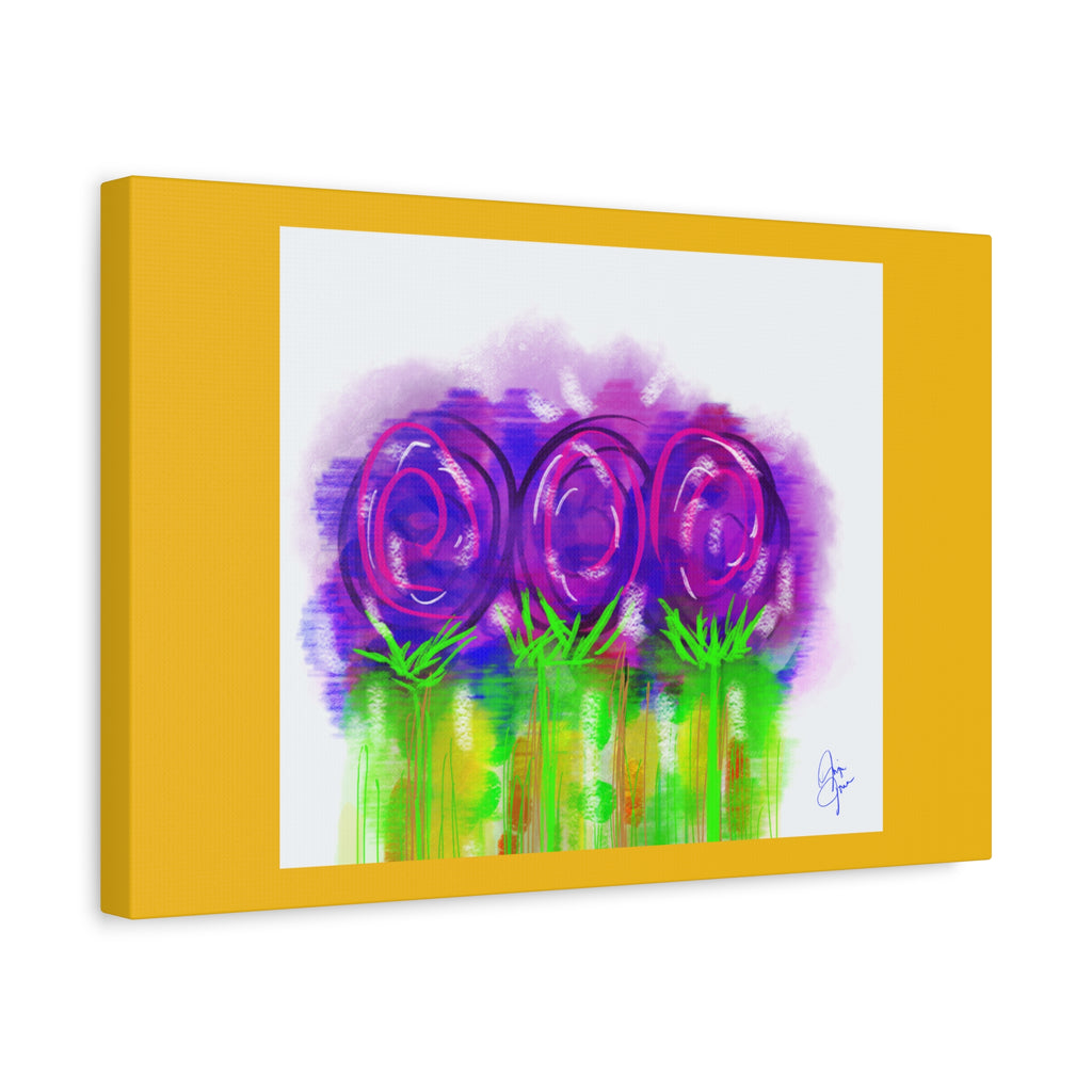 Abstract Purple Flowers Matte Canvas Wall Art — Vibrant Floral Painting on Stretched Canvas